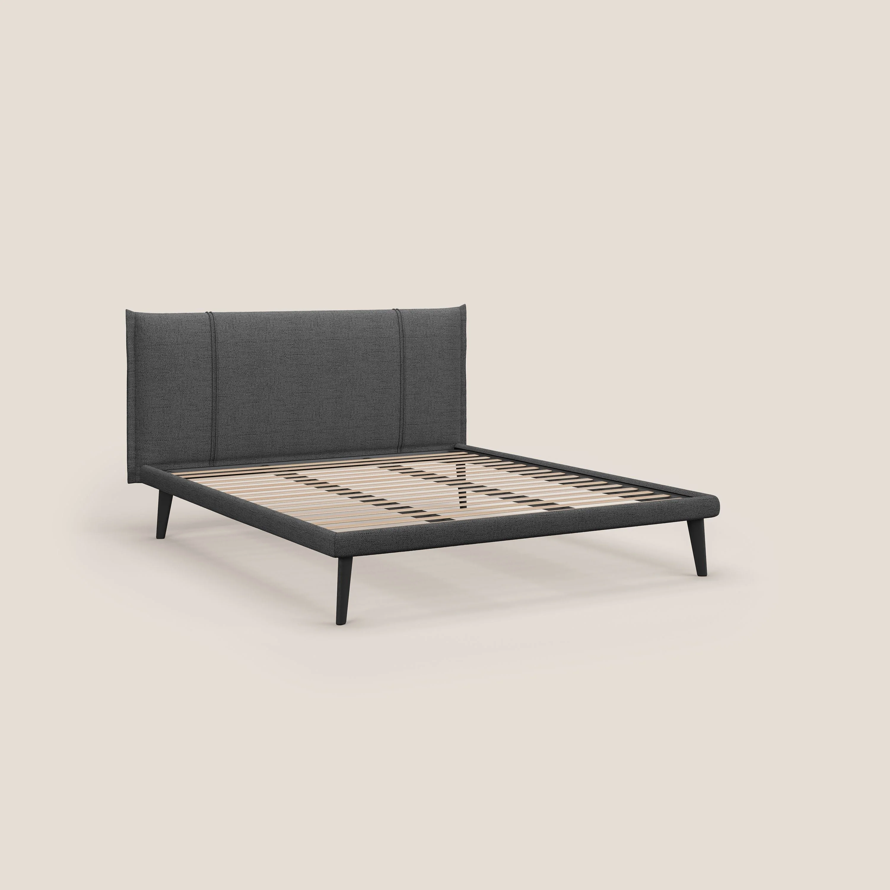 Klaus lit moderne avec pieds foncés et tissu flammé imperméable T03 gris - Image 7