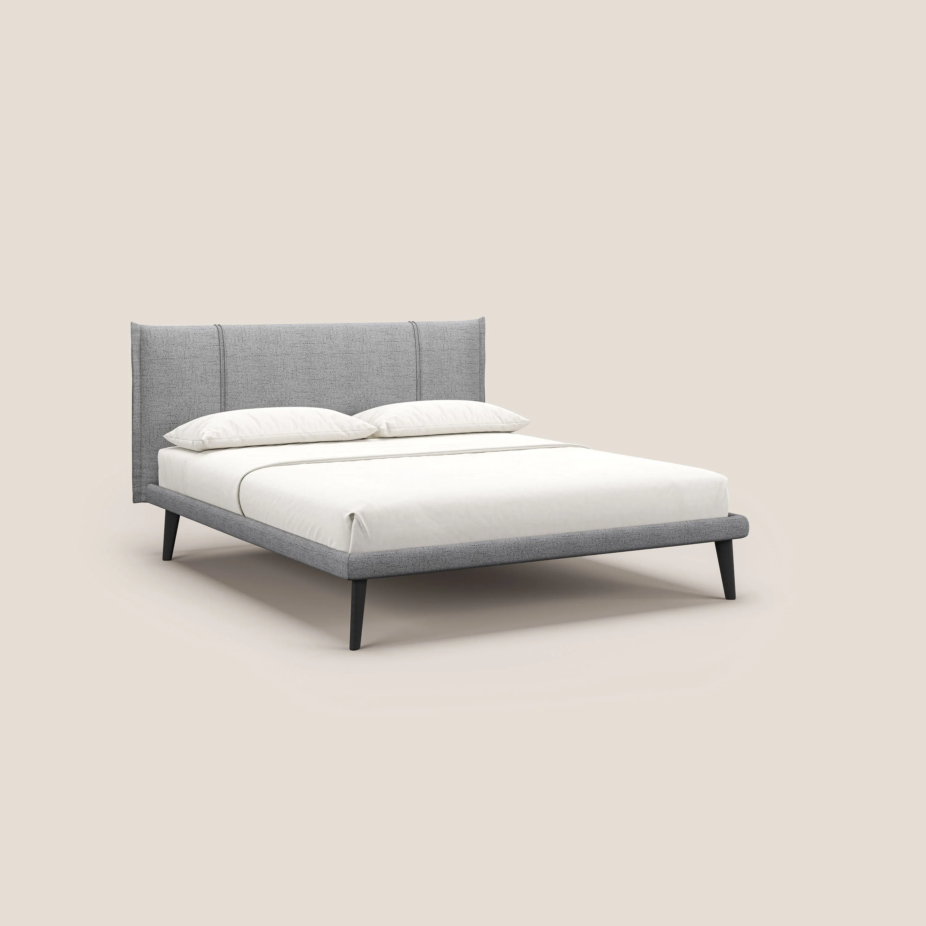 Klaus lit moderne avec pieds foncés et tissu flammé imperméable T03 gris clair