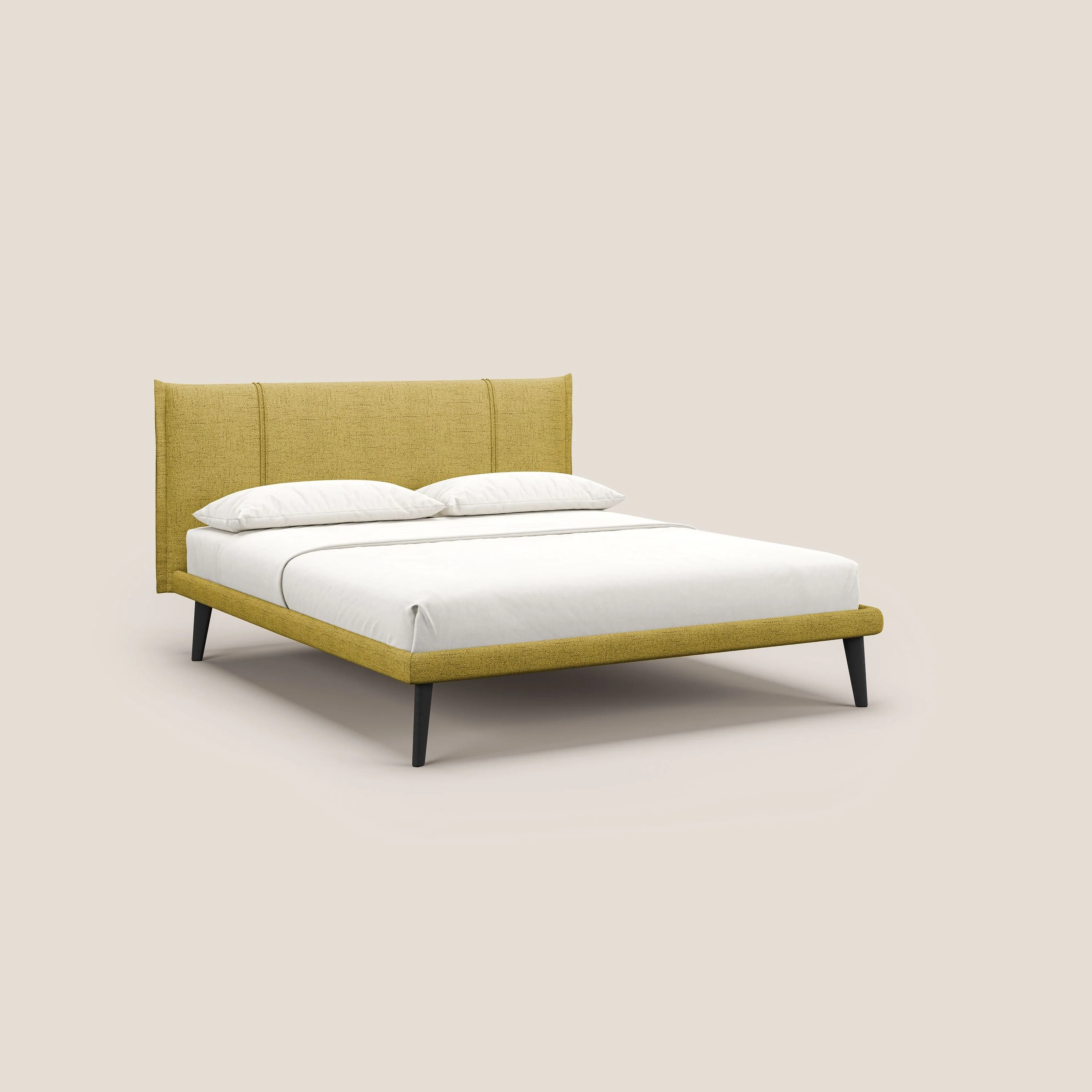 Klaus lit moderne avec pieds foncés et tissu flammé imperméable T03 jaune