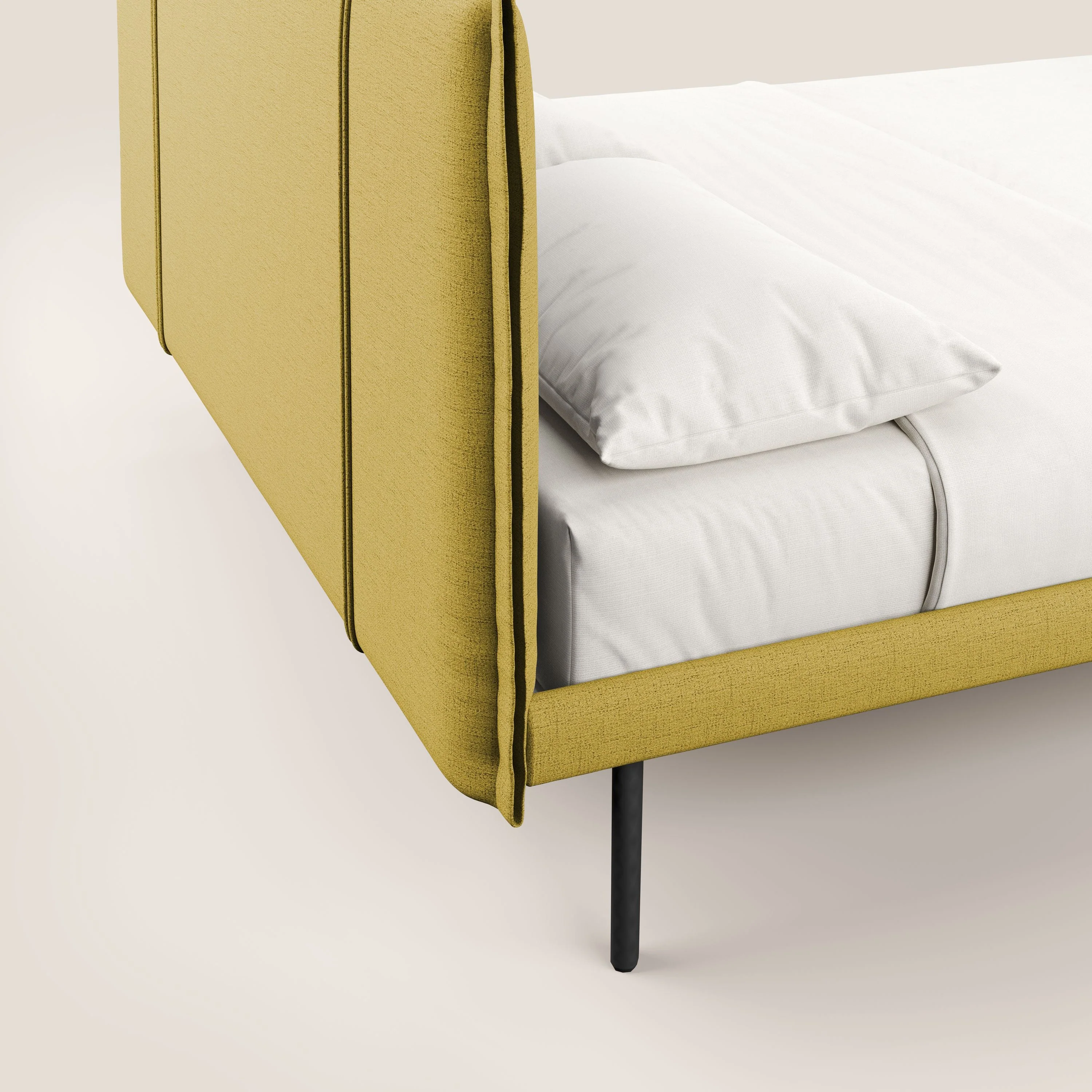 Klaus lit moderne avec pieds foncés et tissu flammé imperméable T03 jaune - Image 6