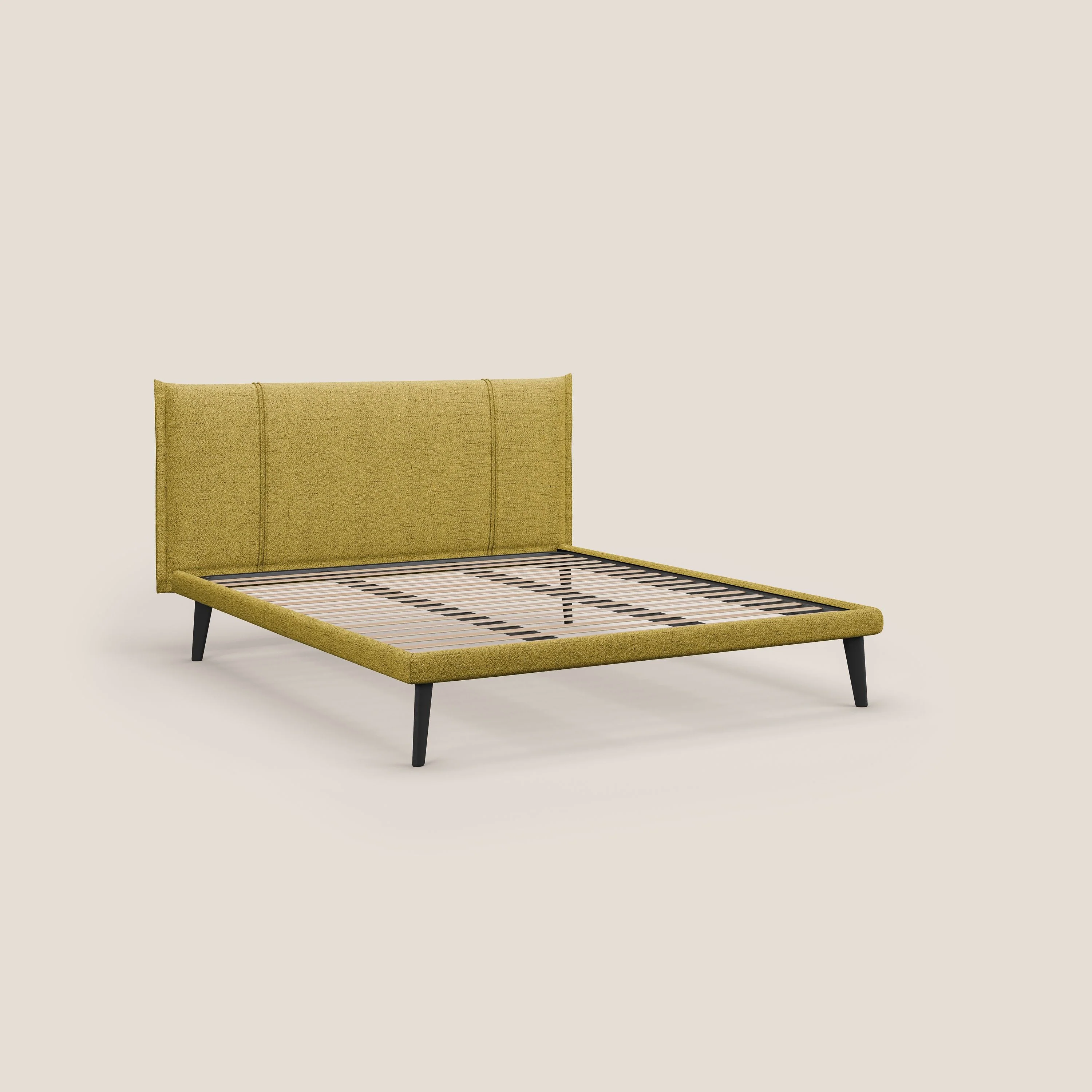 Klaus lit moderne avec pieds foncés et tissu flammé imperméable T03 jaune - Image 7