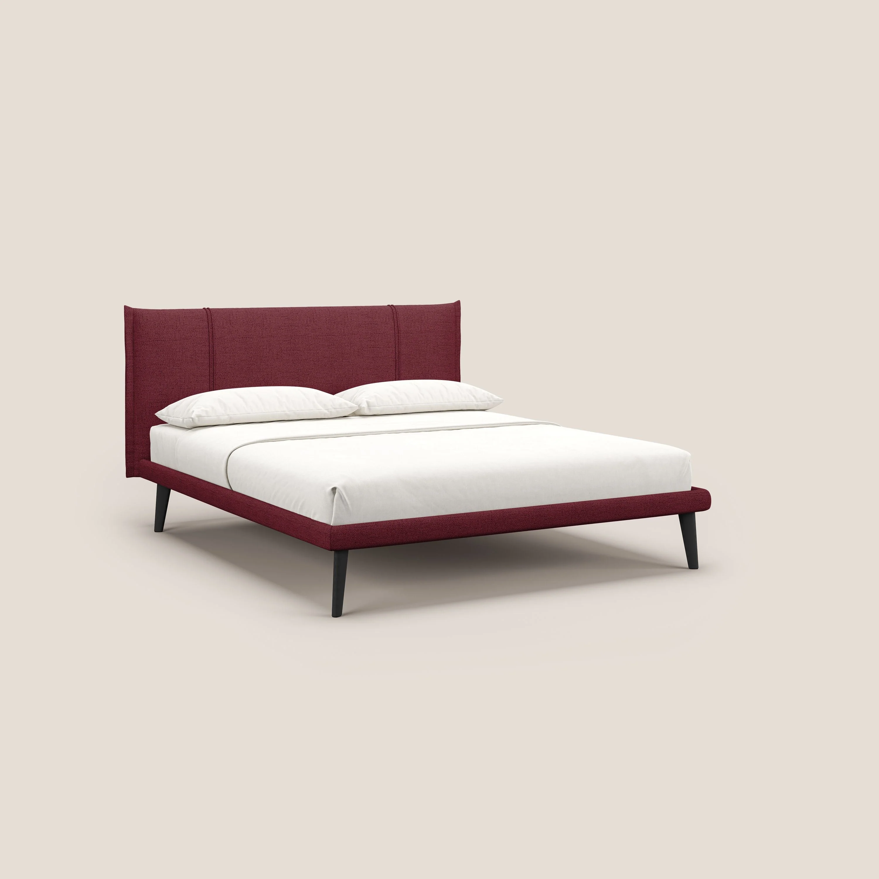 Klaus lit moderne avec pieds foncés et tissu flammé imperméable T03 rouge