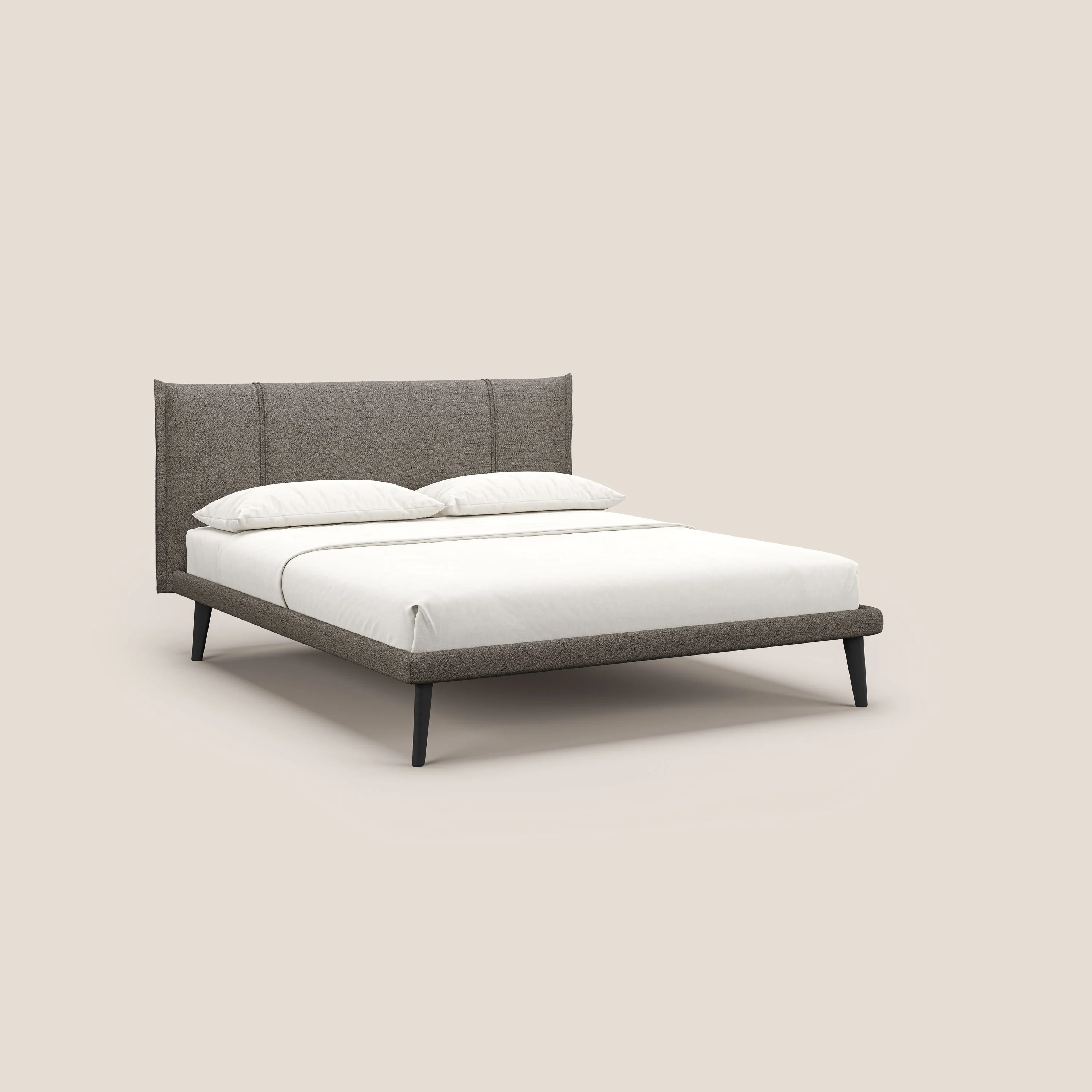 Klaus lit moderne avec pieds foncés et tissu flammé imperméable T03 taupe
