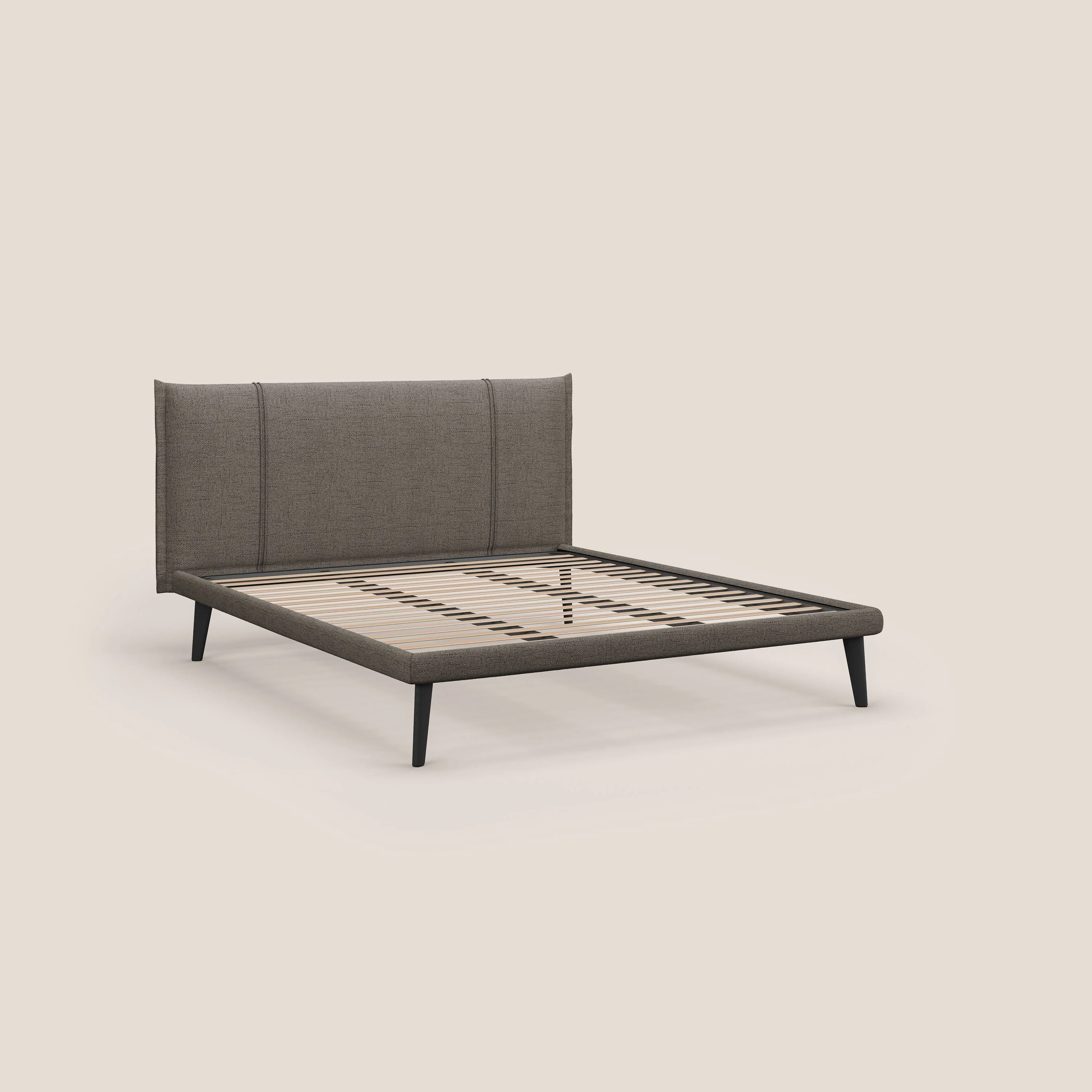 Klaus lit moderne avec pieds foncés et tissu flammé imperméable T03 taupe - Image 7