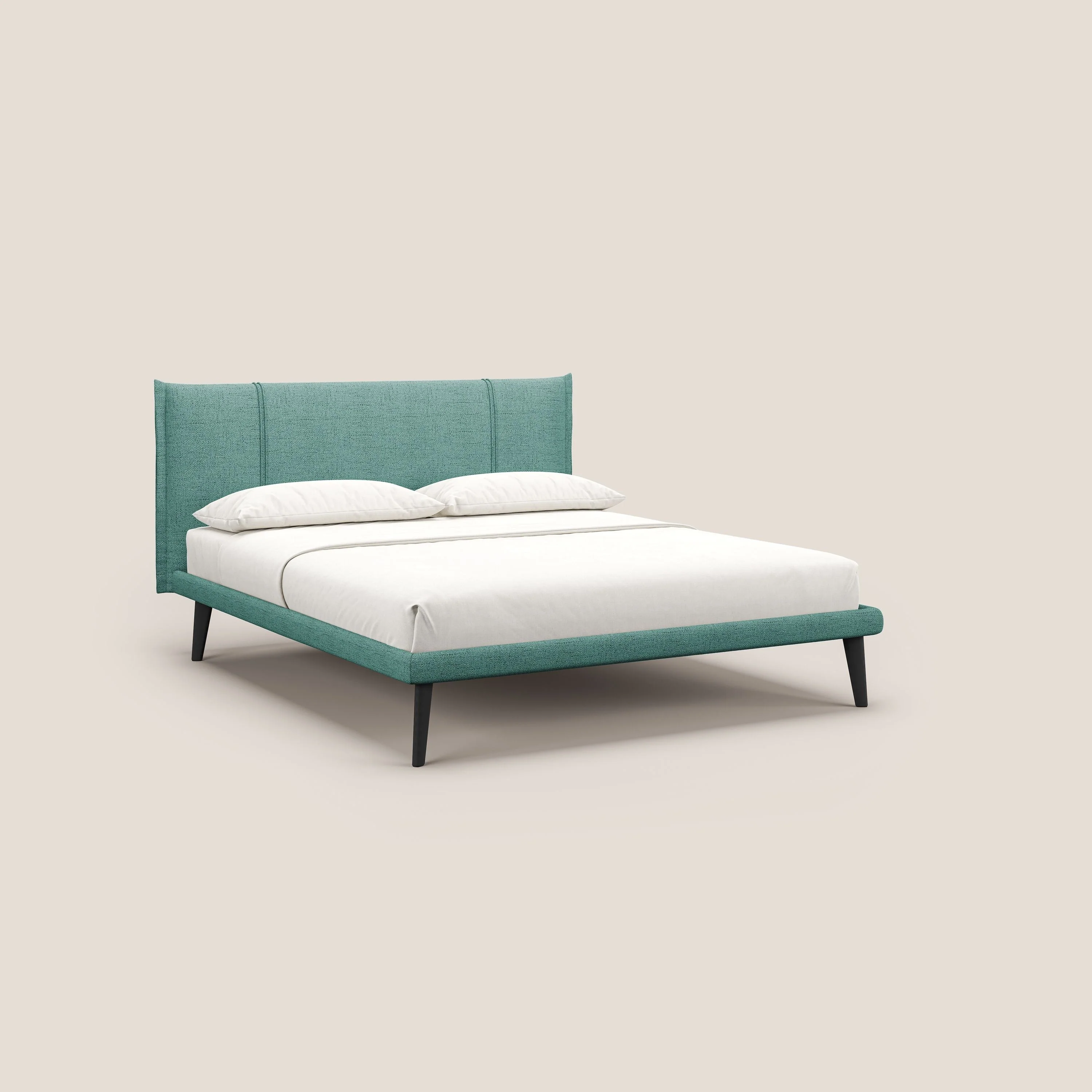 Klaus lit moderne avec pieds foncés et tissu flammé imperméable T03 vert d'eau