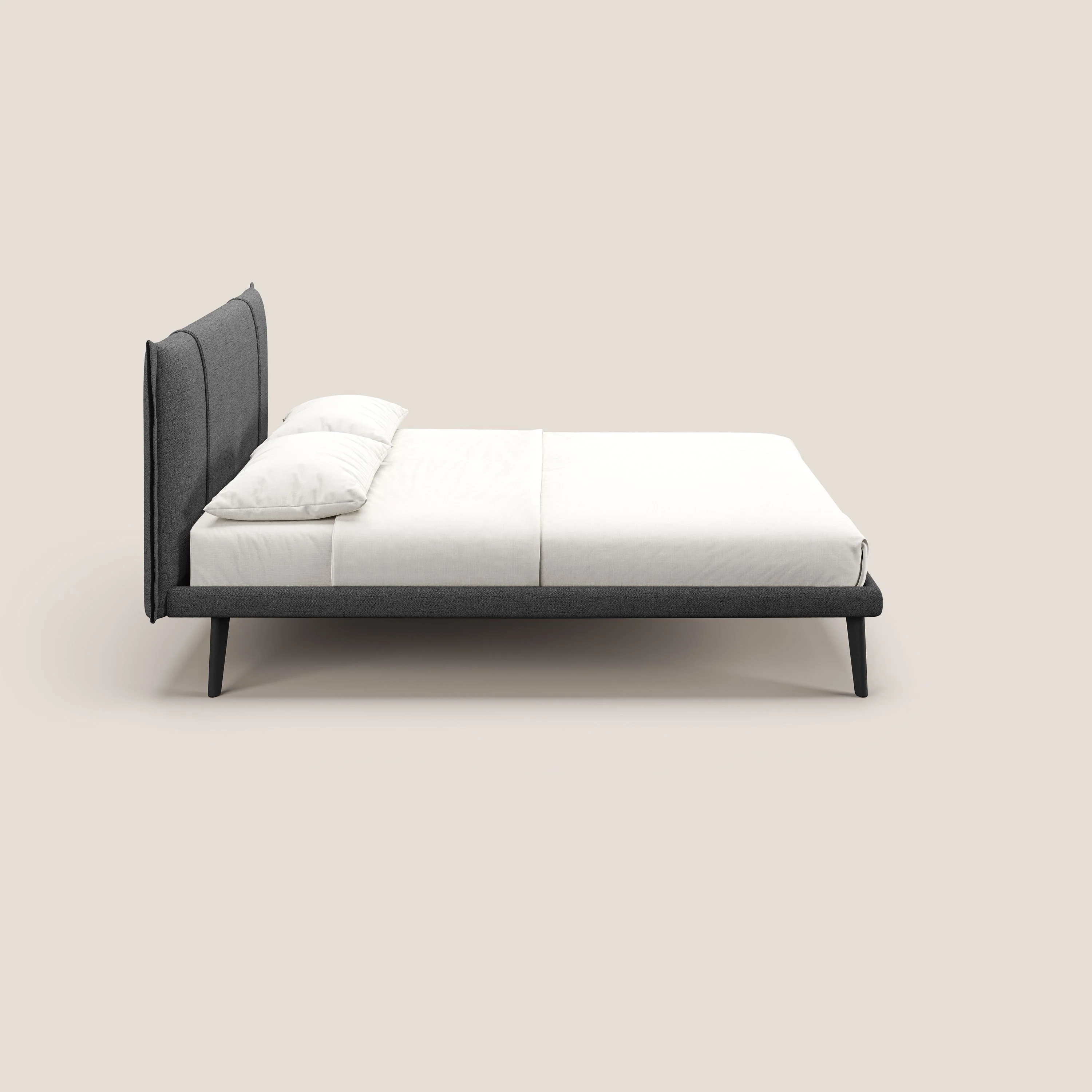 Klaus lit moderne pour matelas 140x190 cm avec pieds foncés et tissu flammé imperméable T03 GRIS - Image 3