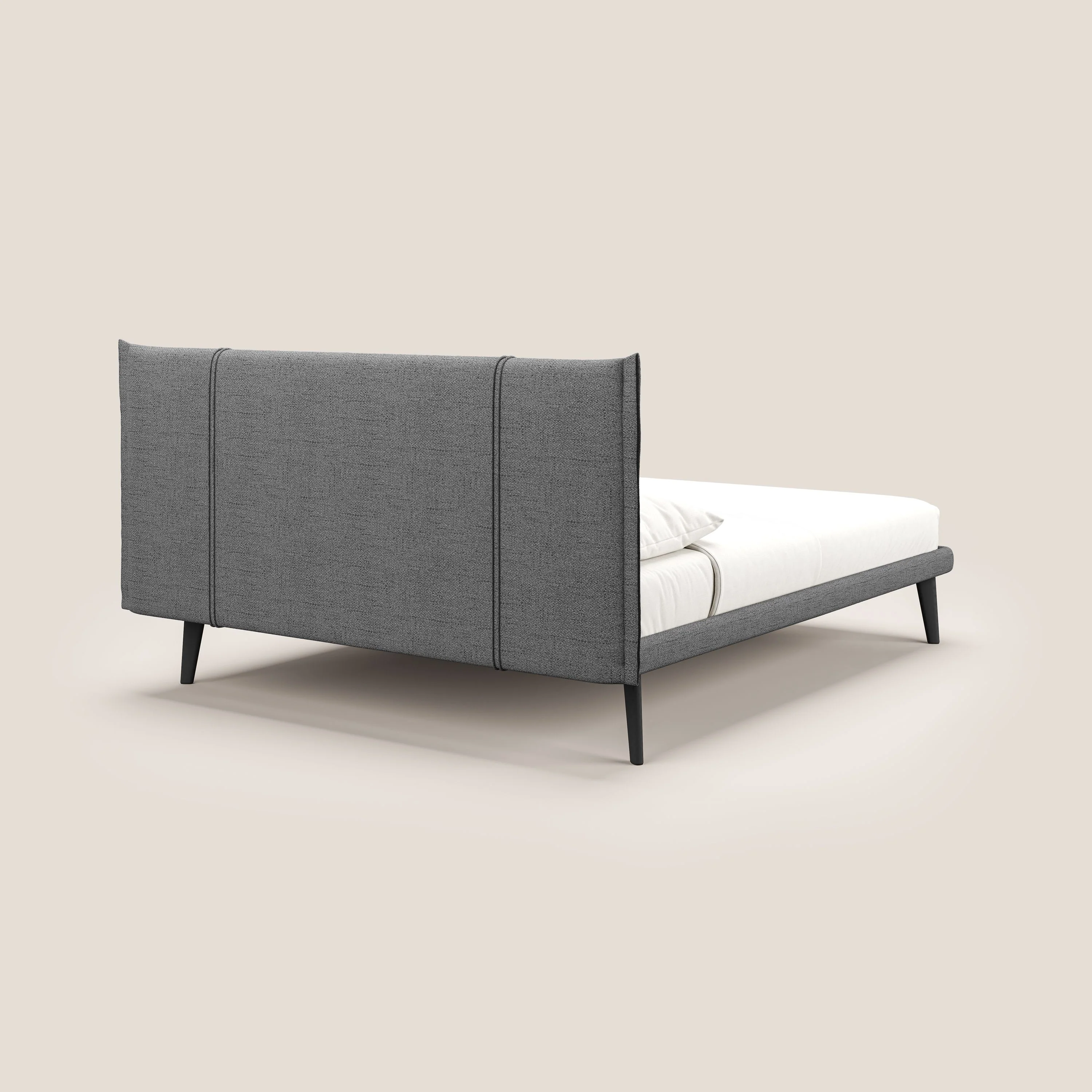 Klaus lit moderne pour matelas 140x190 cm avec pieds foncés et tissu flammé imperméable T03 GRIS - Image 4