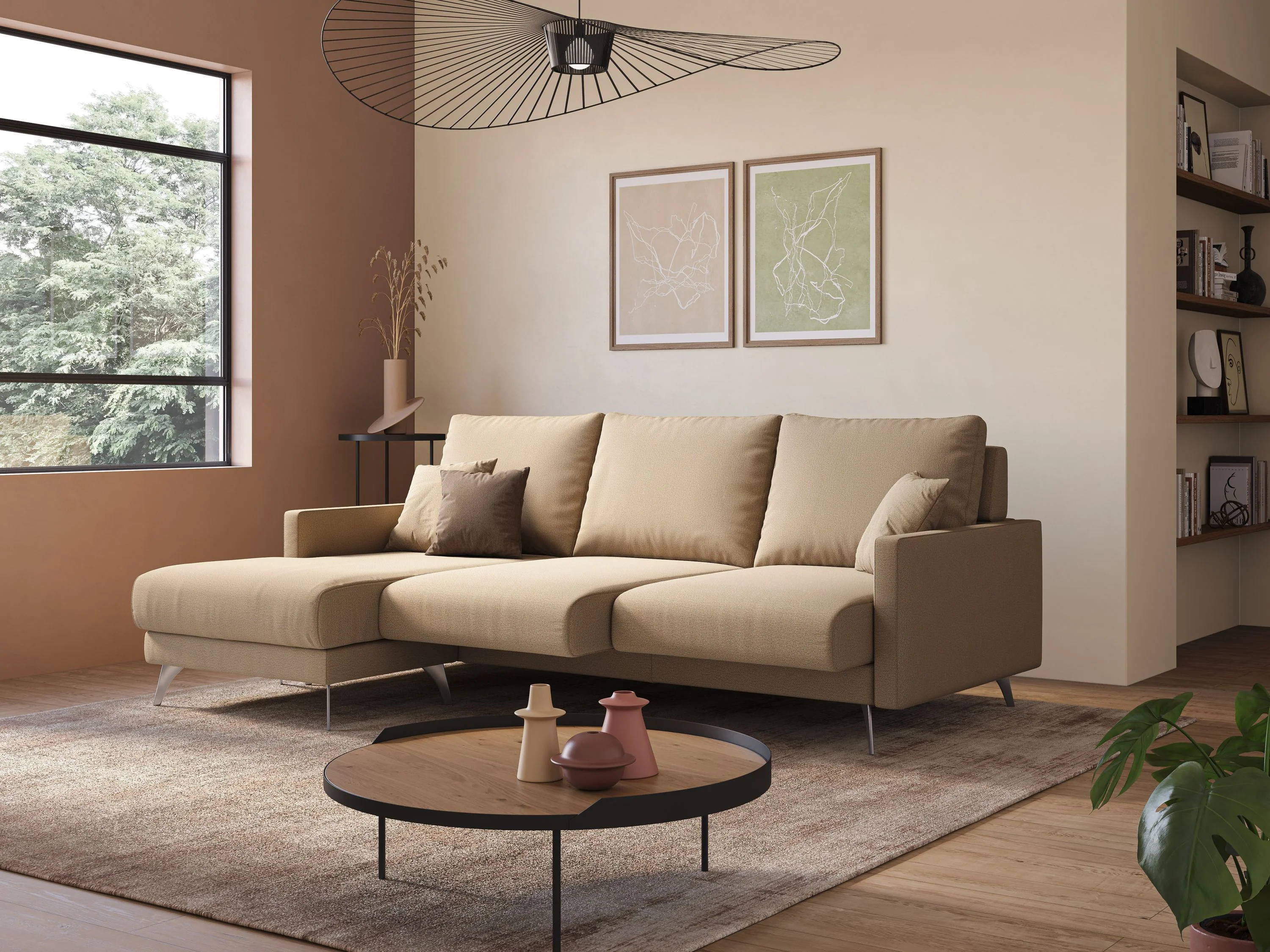 Klimt canapé d'angle avec assises coulissantes en tissu dous détachable T05 beige - Image 2