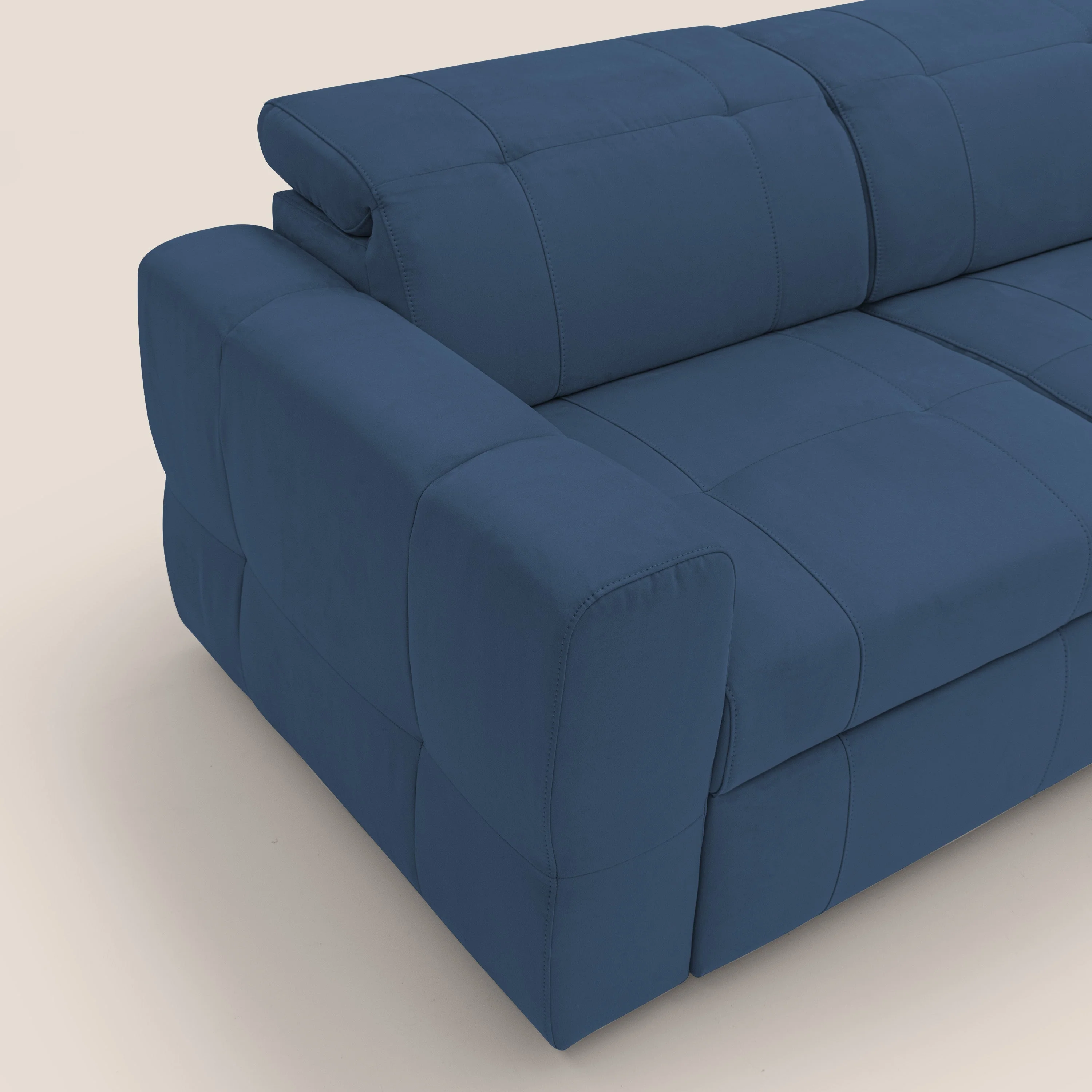 Kronos Canapé avec pouf extractible et têtières inclinalbes en microfibre douce imperméable T11 bleu - Image 6