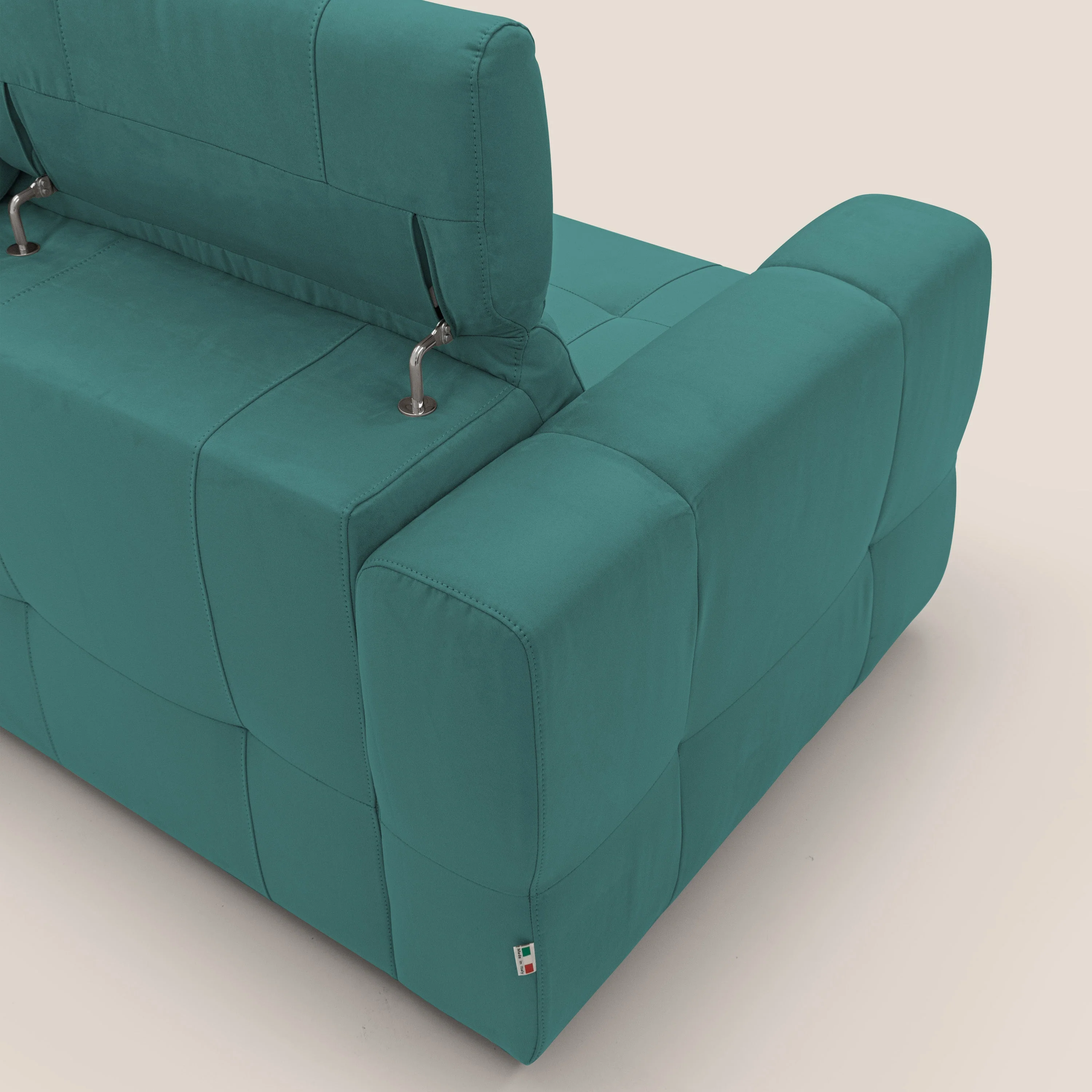 Kronos Canapé avec pouf extractible et têtières inclinalbes en microfibre douce imperméable T11 bleu canard - Image 11