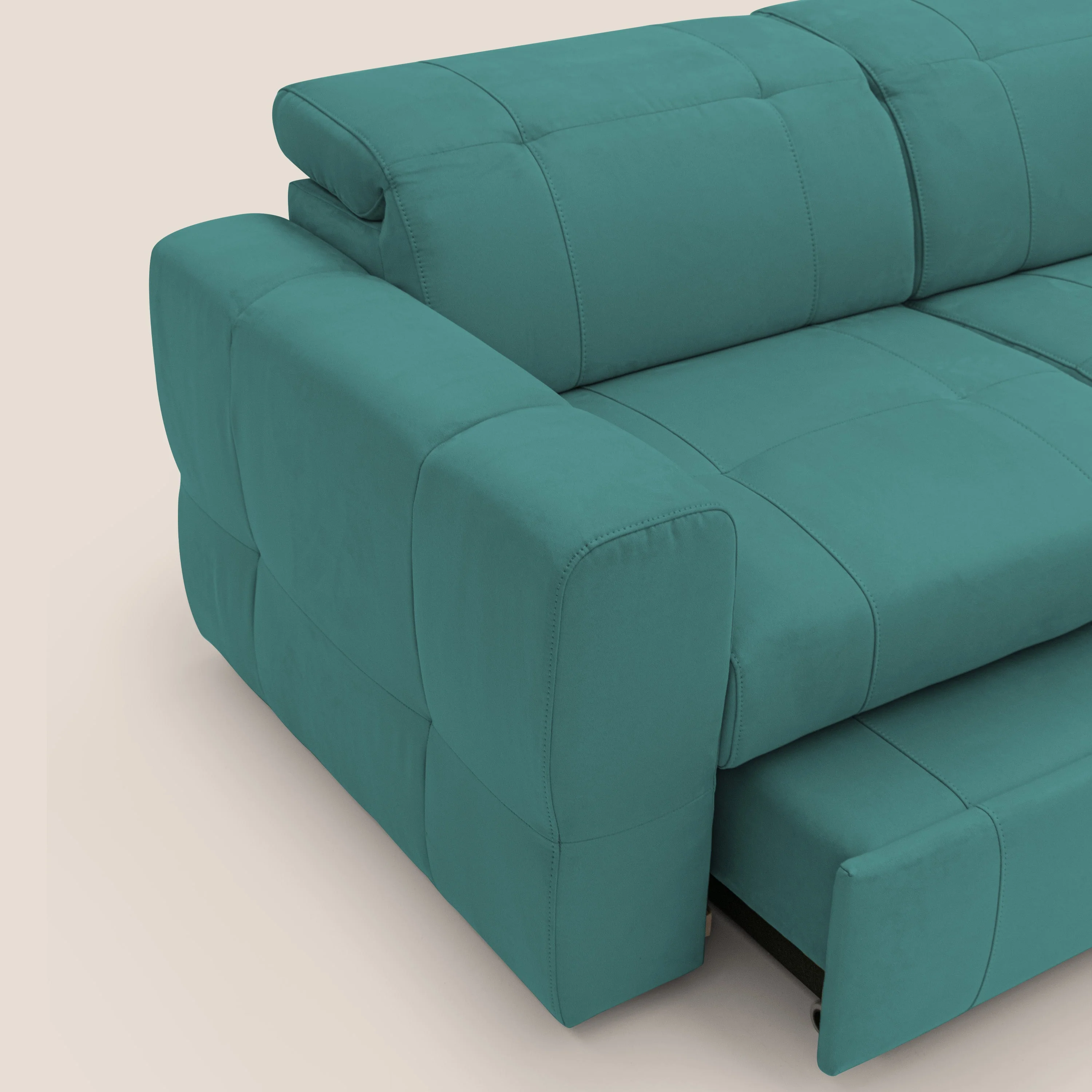 Kronos Canapé avec pouf extractible et têtières inclinalbes en microfibre douce imperméable T11 bleu canard - Image 8