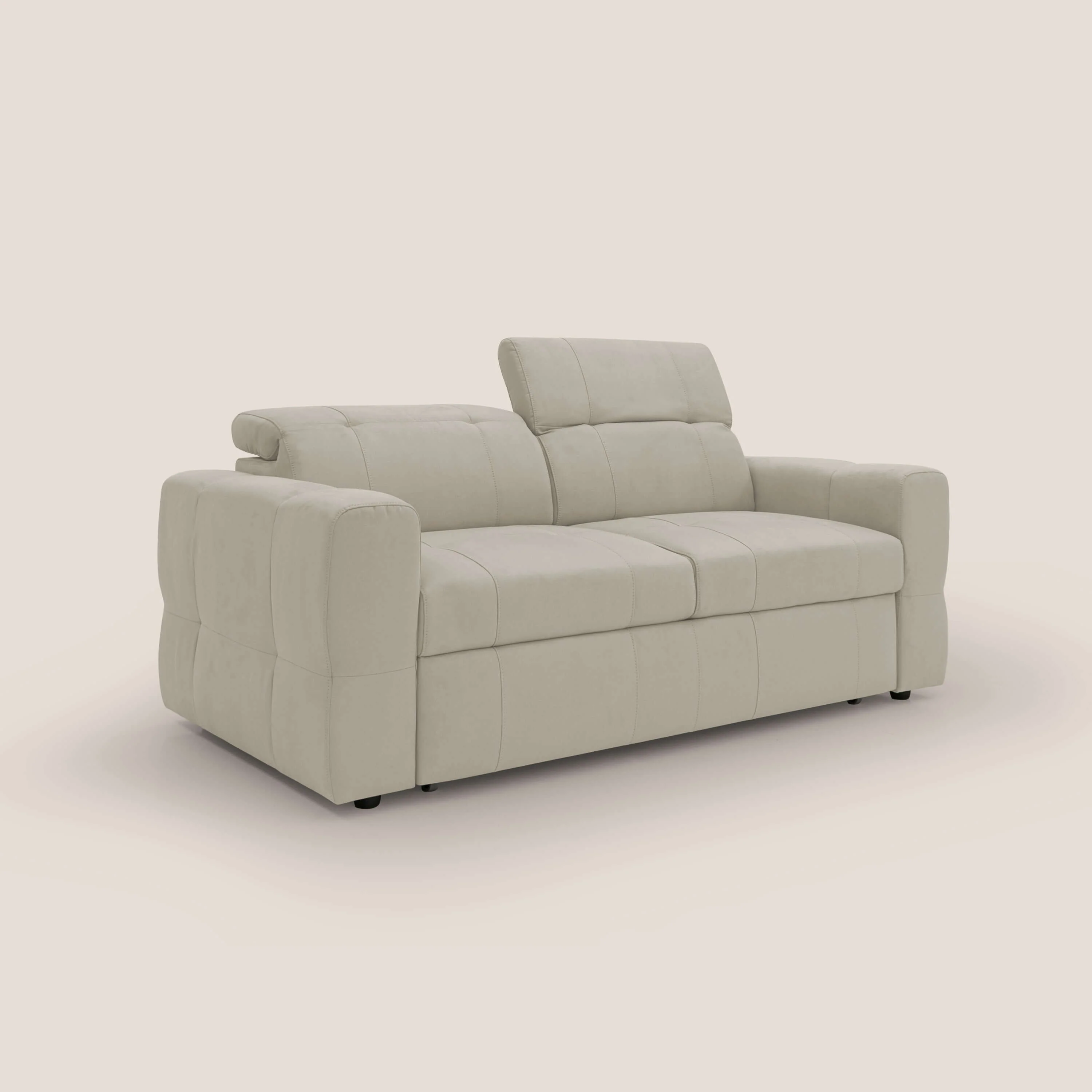 Kronos Canapé avec pouf extractible et têtières inclinalbes en microfibre douce imperméable T11 crème - Image 3