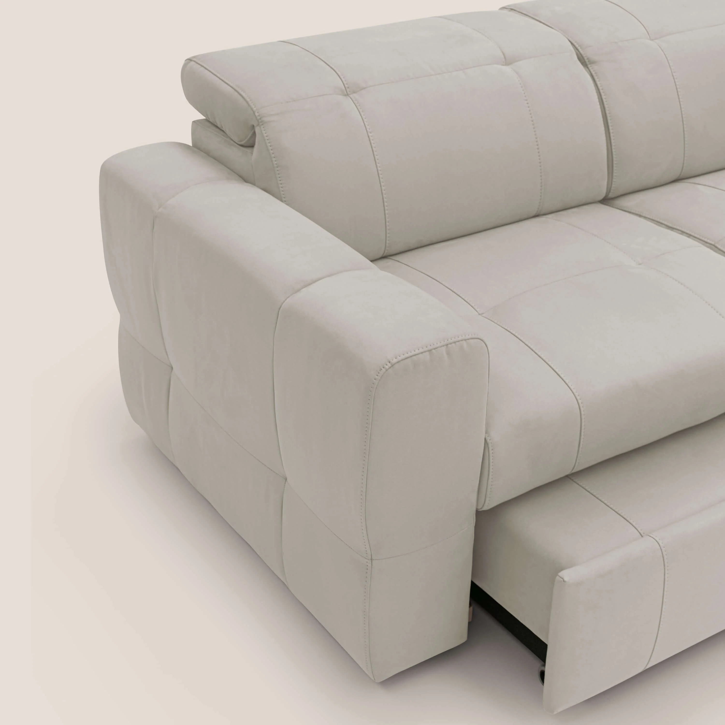 Kronos Canapé avec pouf extractible et têtières inclinalbes en microfibre douce imperméable T11 crème - Image 8