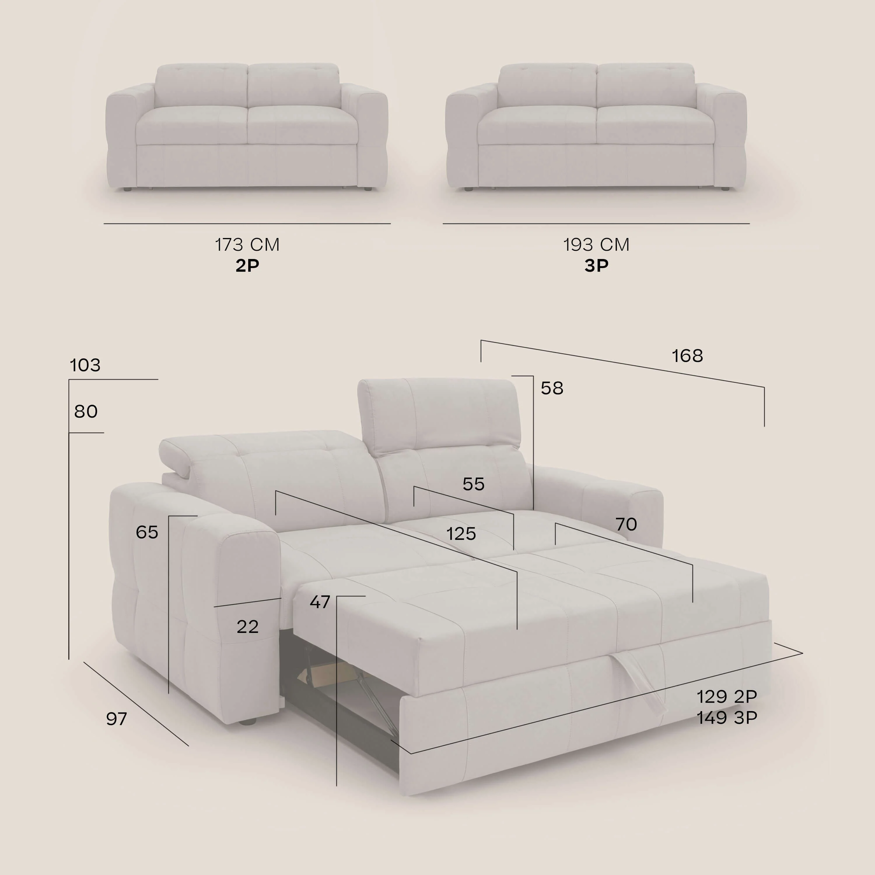 Kronos Canapé avec pouf extractible et têtières inclinalbes en microfibre douce imperméable T11 gris - Image 13