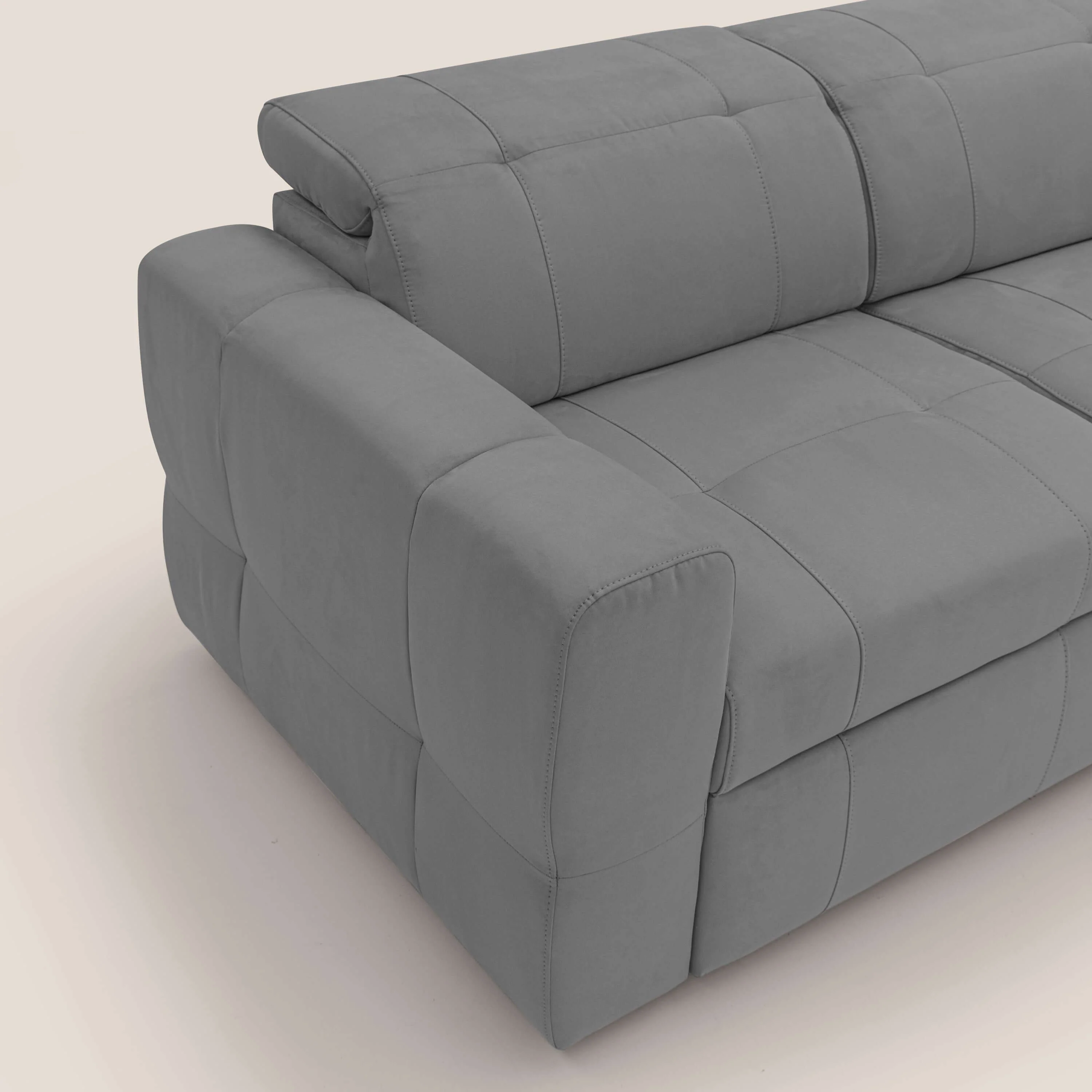 Kronos Canapé avec pouf extractible et têtières inclinalbes en microfibre douce imperméable T11 gris - Image 6