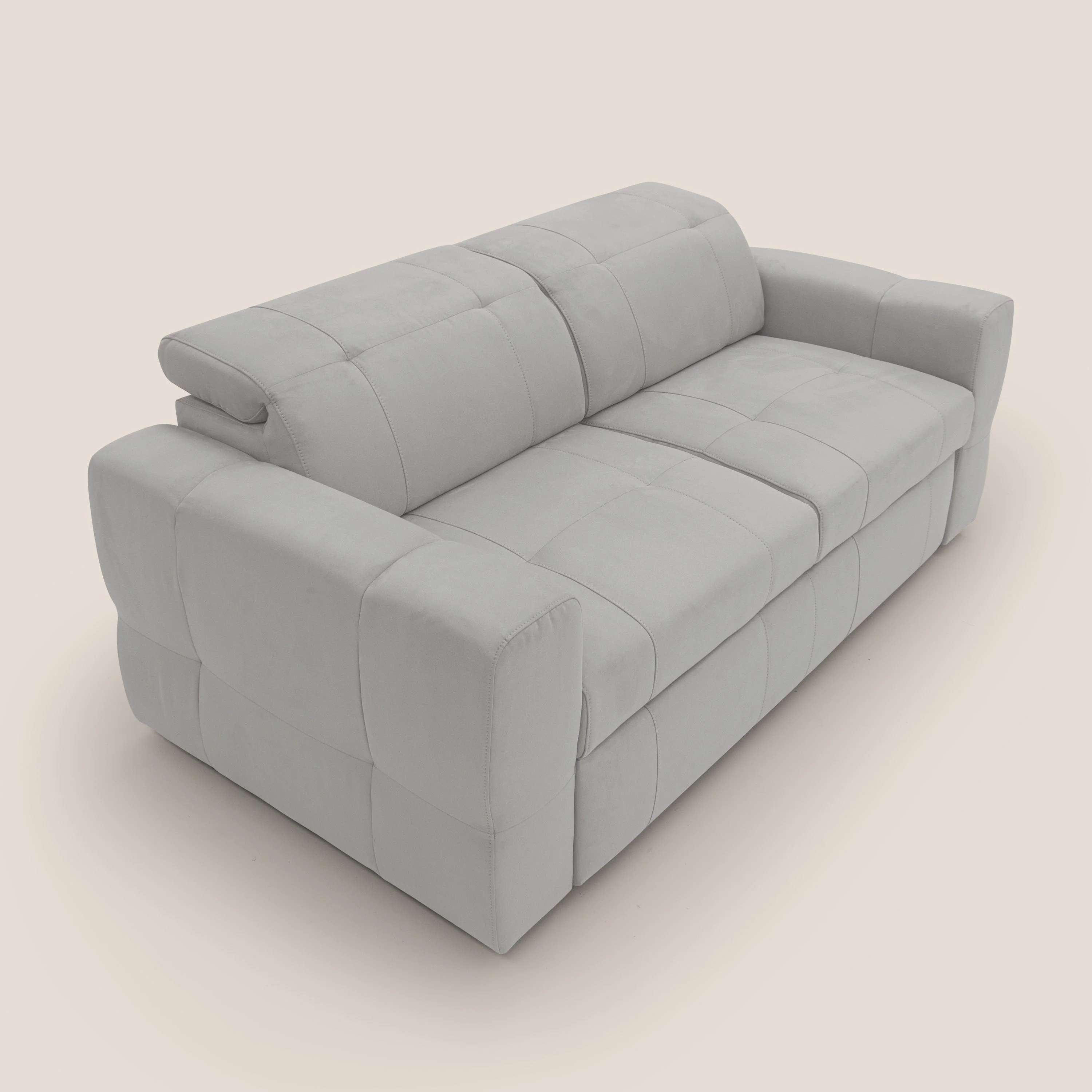 Kronos Canapé avec pouf extractible et têtières inclinalbes en microfibre douce imperméable T11 gris clair - Image 7