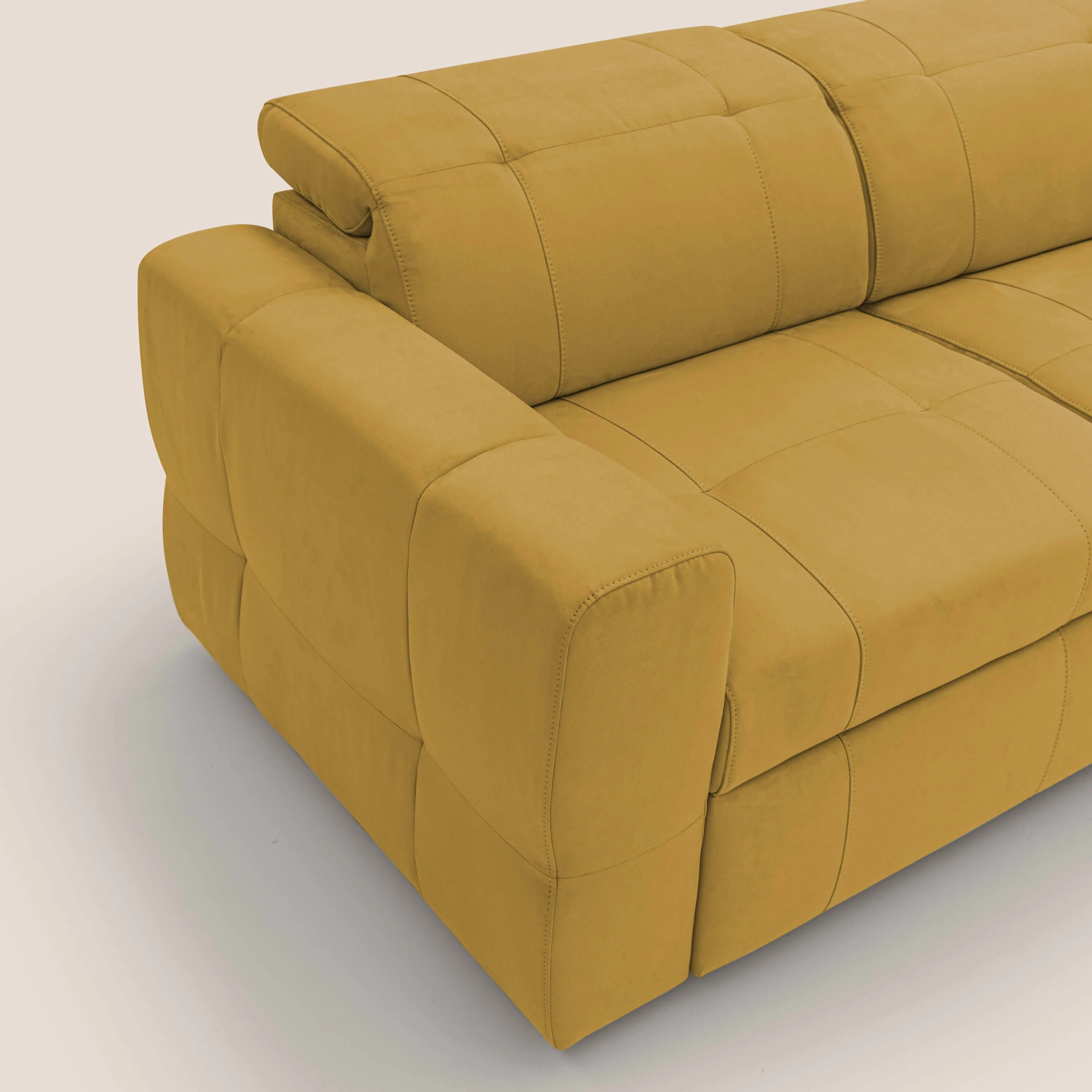 Kronos Canapé avec pouf extractible et têtières inclinalbes en microfibre douce imperméable T11 jaune - Image 6