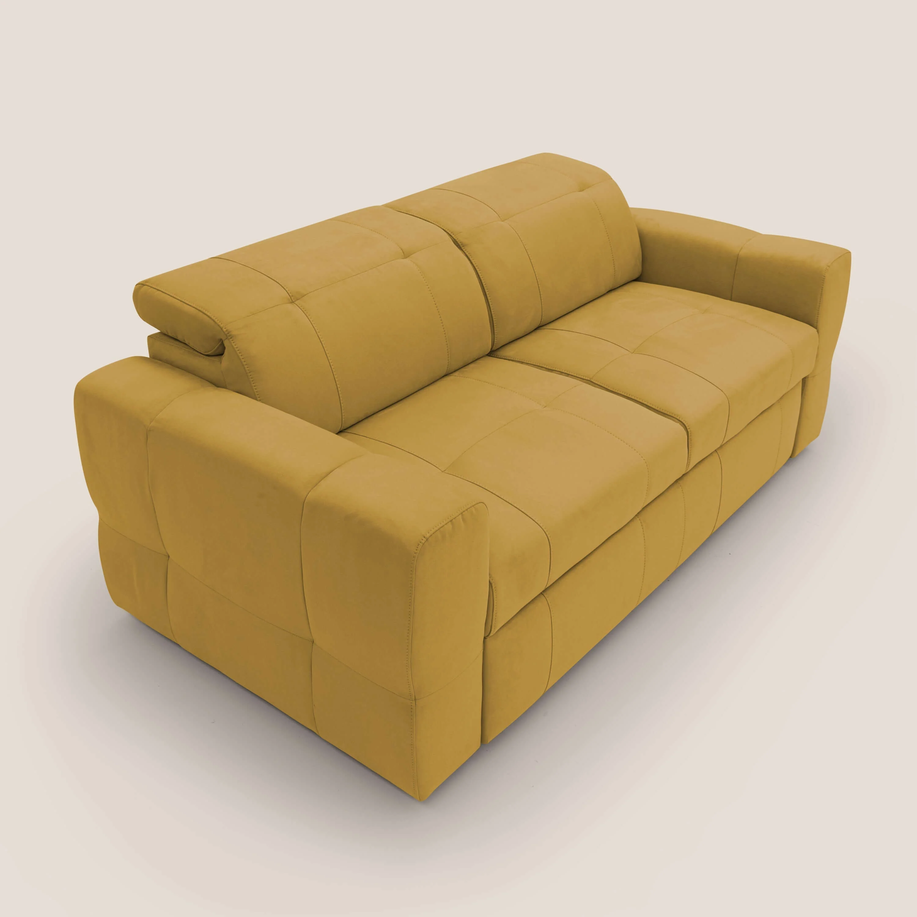 Kronos Canapé avec pouf extractible et têtières inclinalbes en microfibre douce imperméable T11 jaune - Image 7