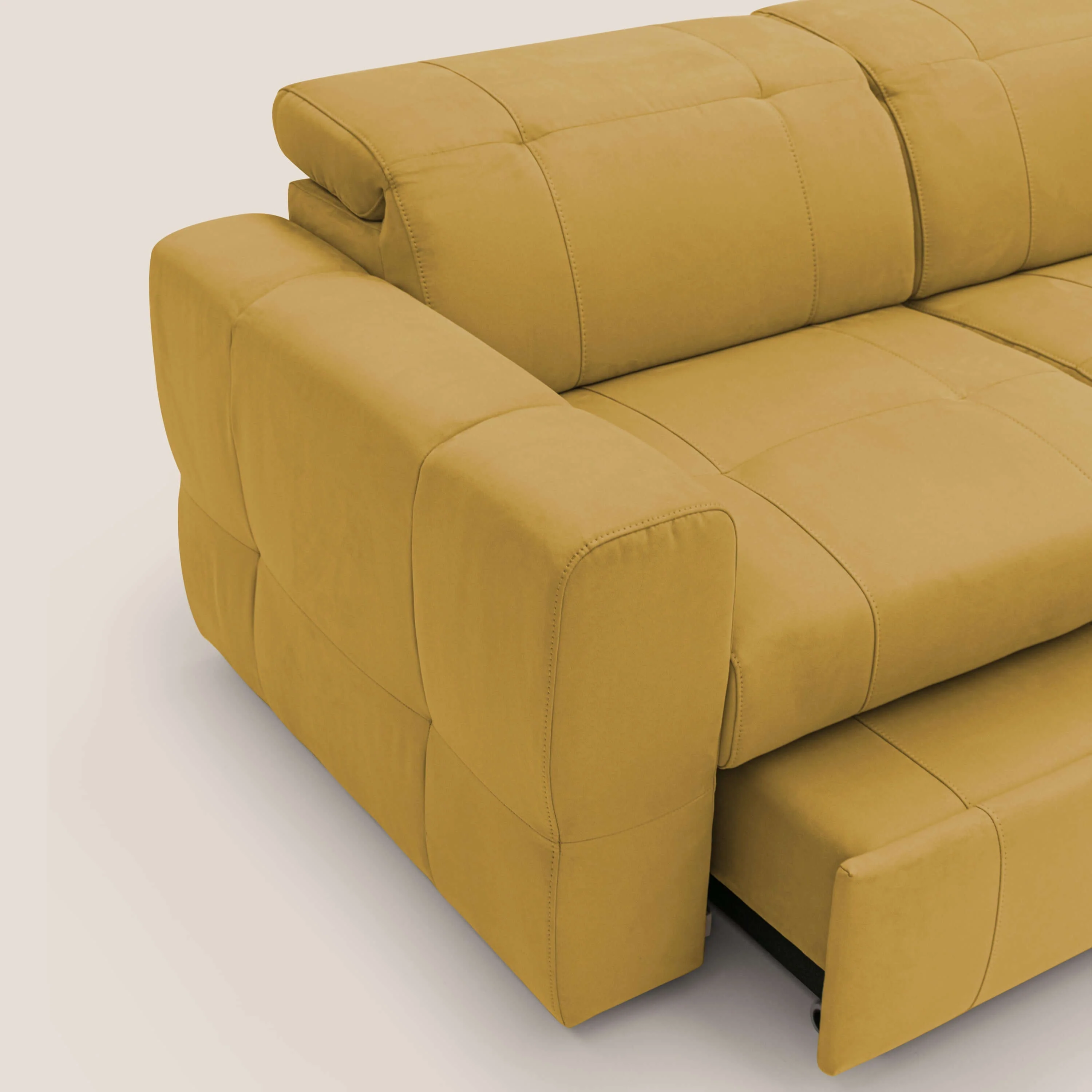Kronos Canapé avec pouf extractible et têtières inclinalbes en microfibre douce imperméable T11 jaune - Image 8