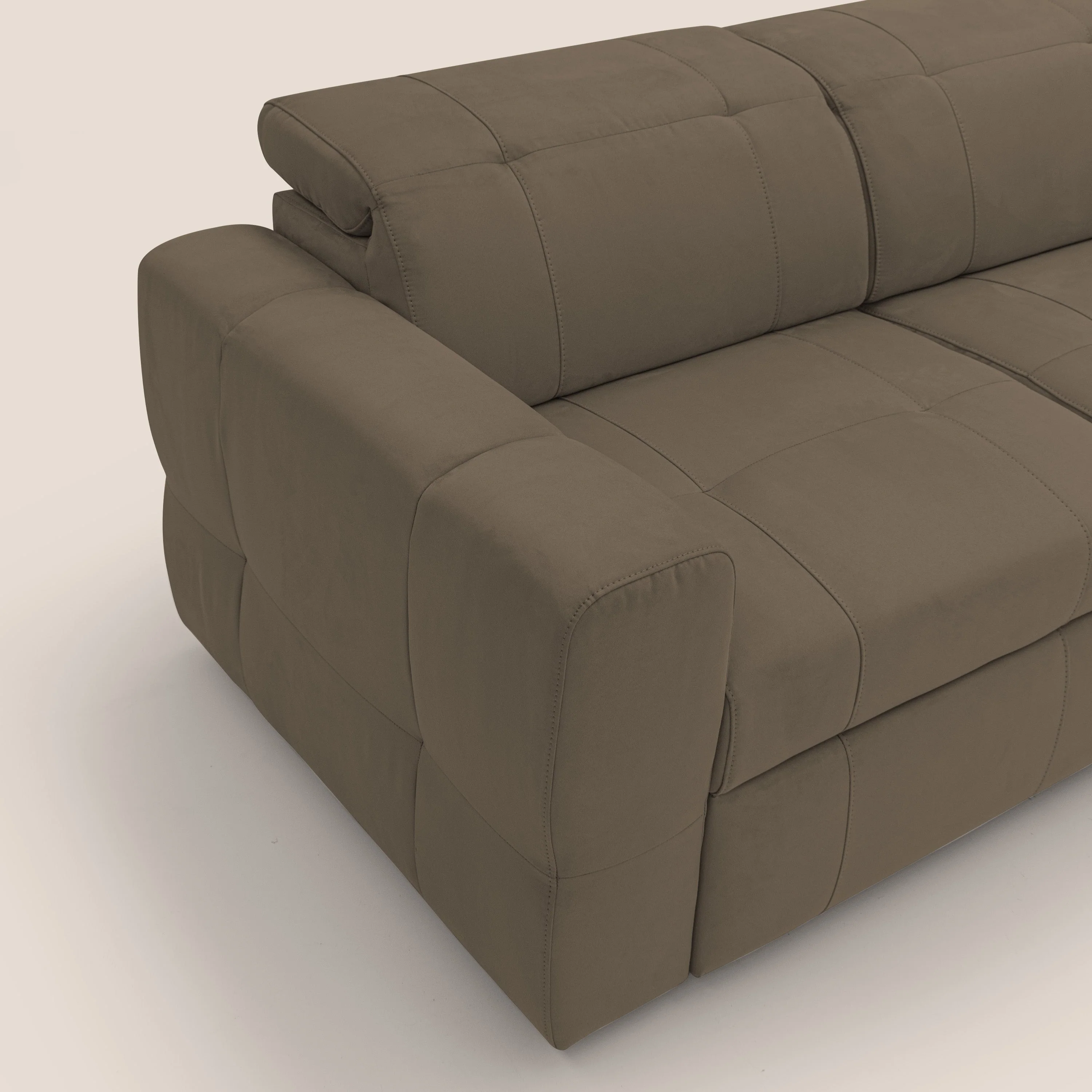 Kronos Canapé avec pouf extractible et têtières inclinalbes en microfibre douce imperméable T11 marron - Image 6