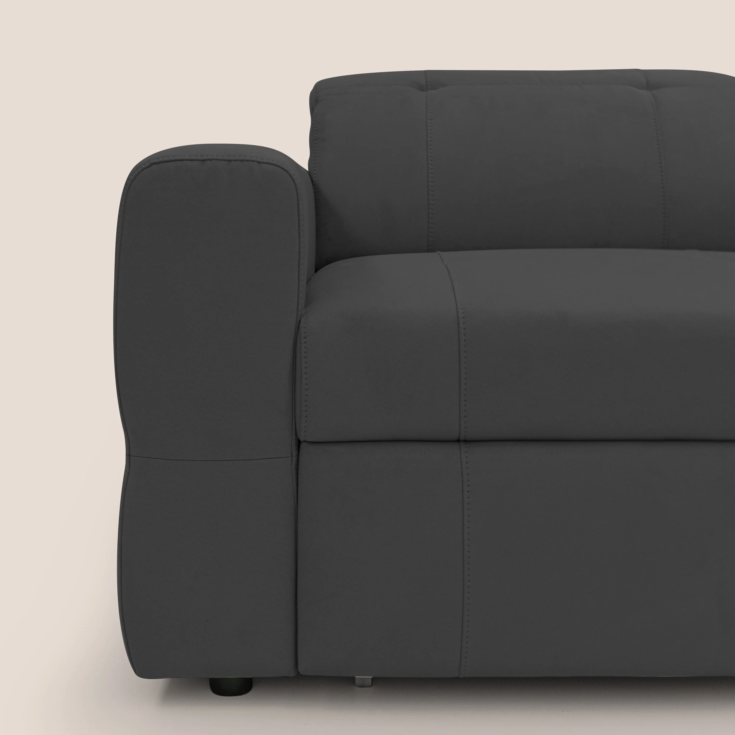Kronos Canapé avec pouf extractible et têtières inclinalbes en microfibre douce imperméable T11 noir - Image 4