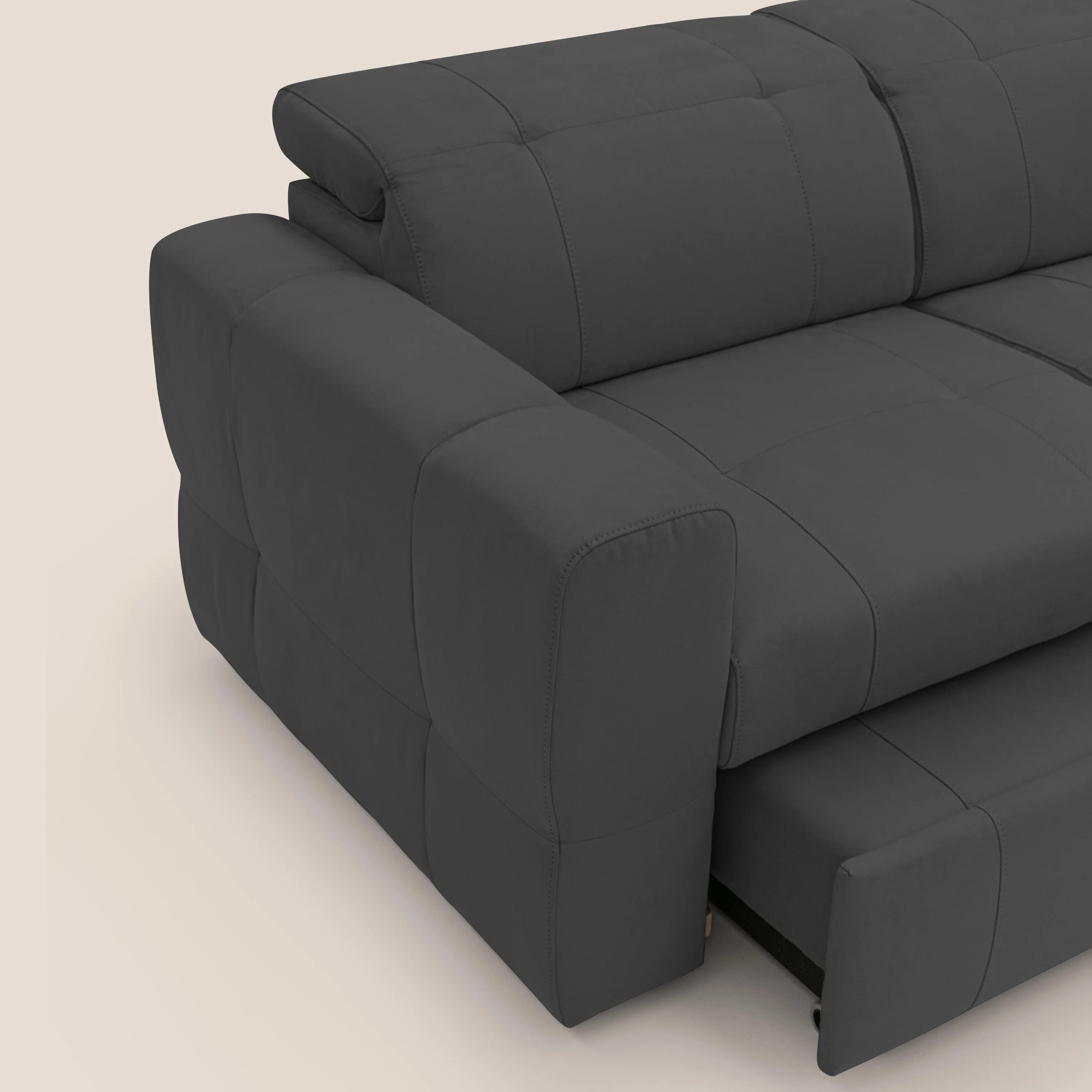 Kronos Canapé avec pouf extractible et têtières inclinalbes en microfibre douce imperméable T11 noir - Image 8