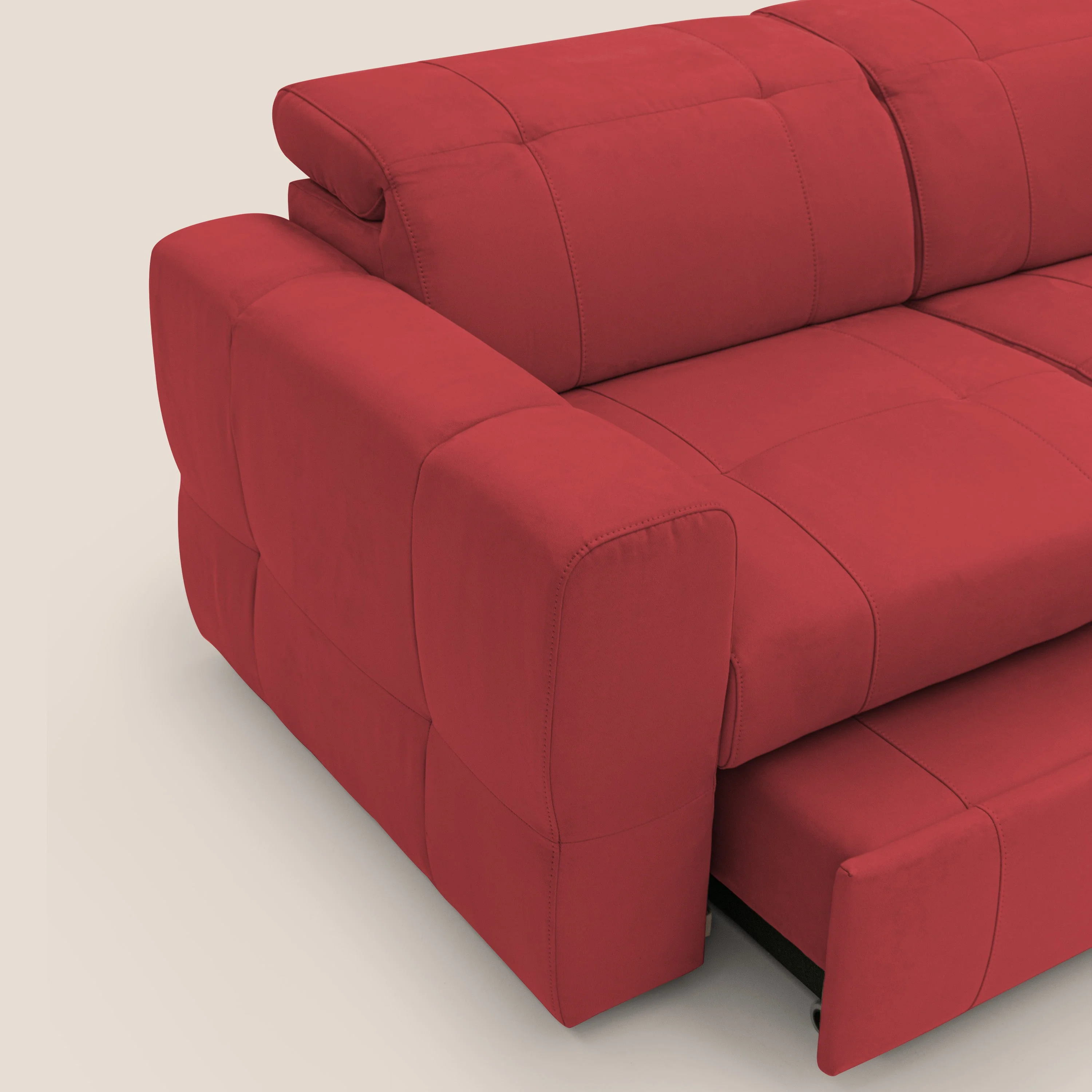 Kronos Canapé avec pouf extractible et têtières inclinalbes en microfibre douce imperméable T11 rouge - Image 8