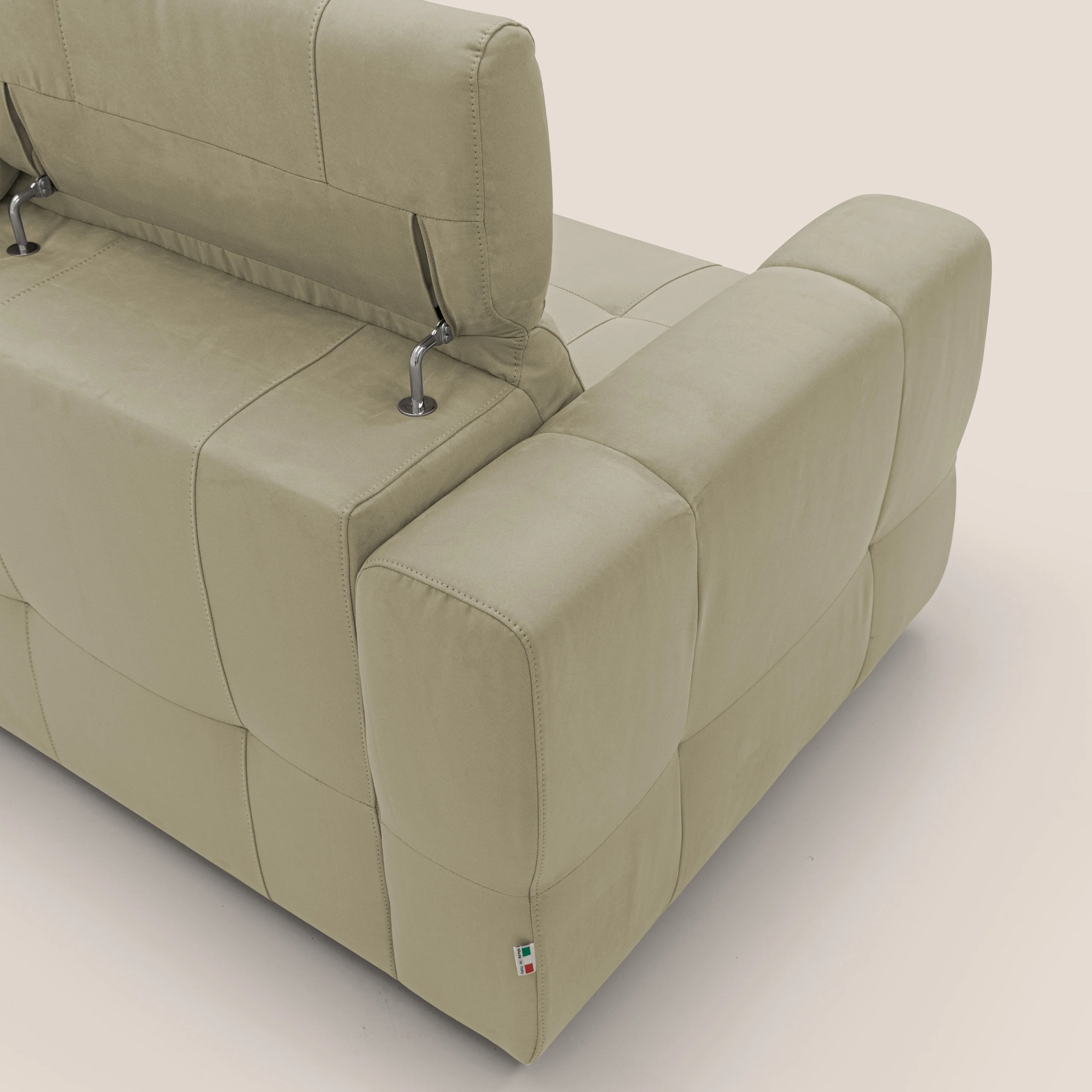 Kronos Canapé d'angle avec extractible et pouf coffre en micorfibre imperméable T11 beige - Image 11