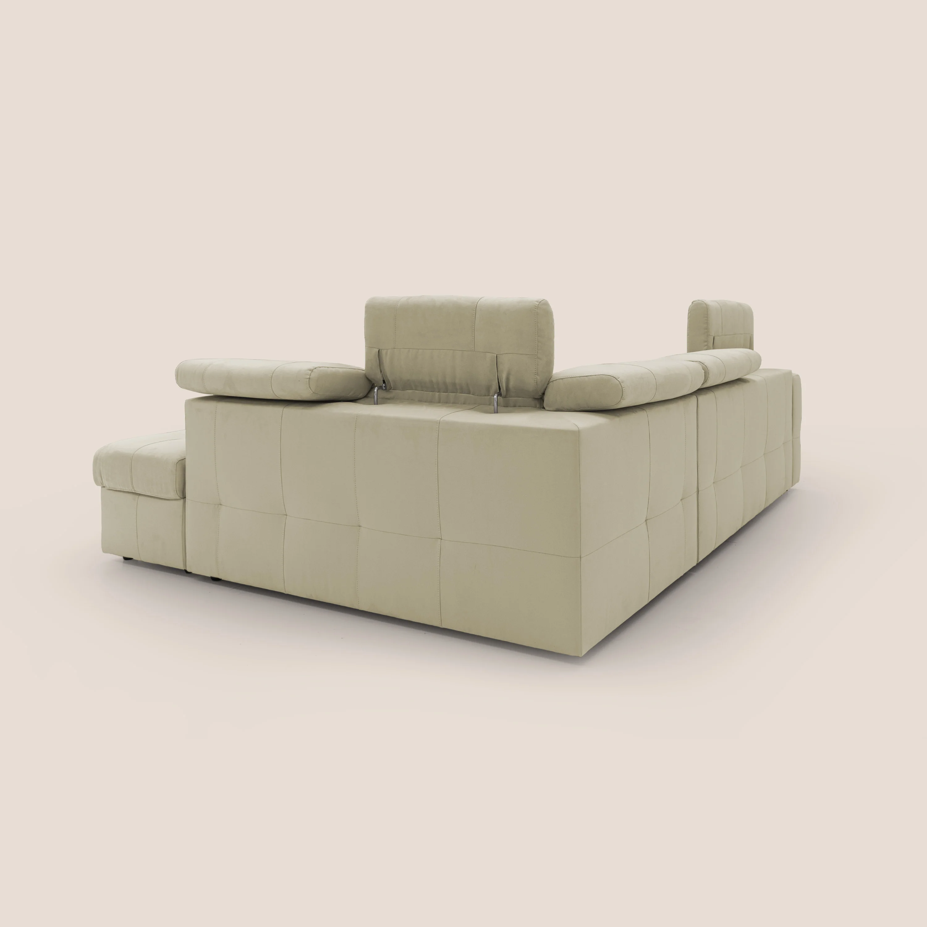 Kronos Canapé d'angle avec extractible et pouf coffre en micorfibre imperméable T11 beige - Image 15