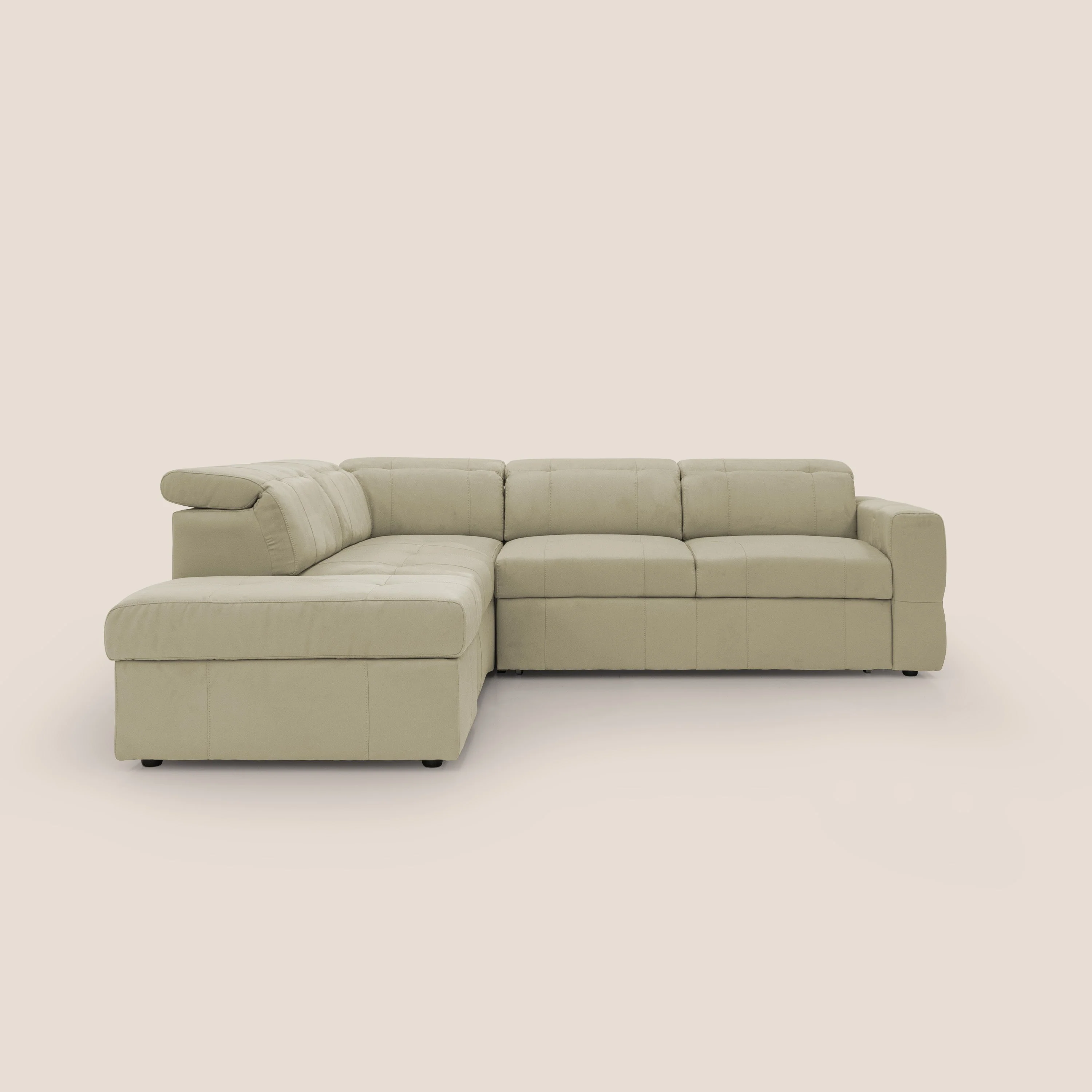 Kronos Canapé d'angle avec extractible et pouf coffre en micorfibre imperméable T11 beige - Image 16