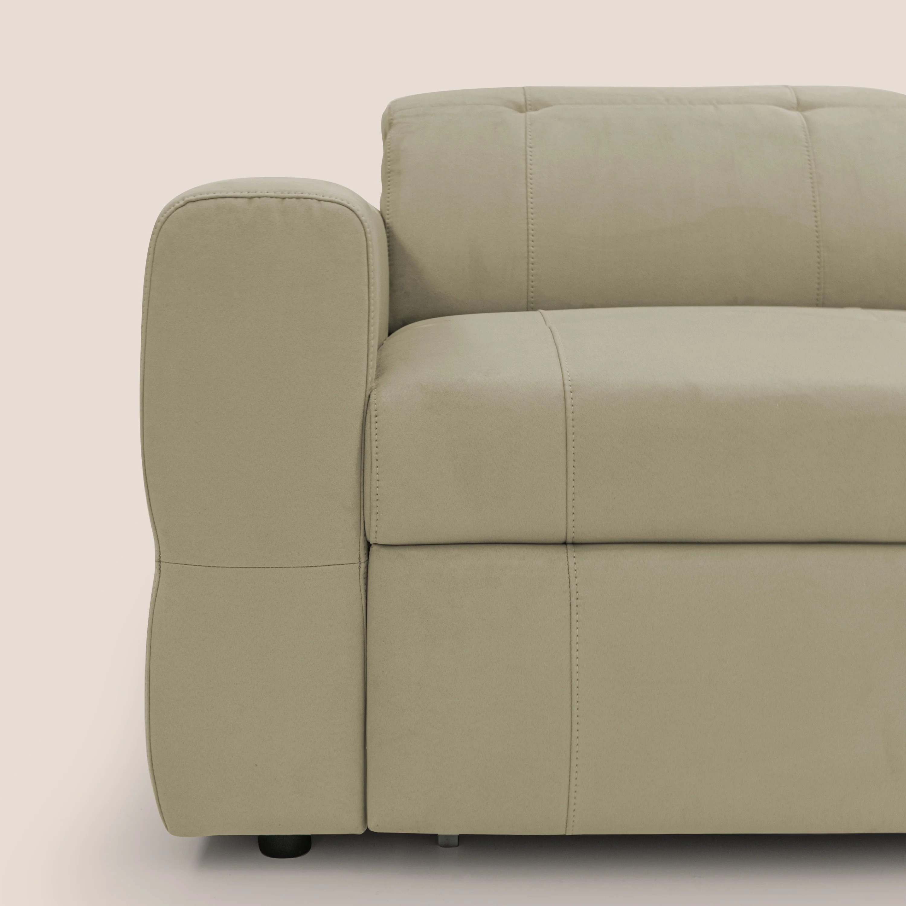 Kronos Canapé d'angle avec extractible et pouf coffre en micorfibre imperméable T11 beige - Image 5