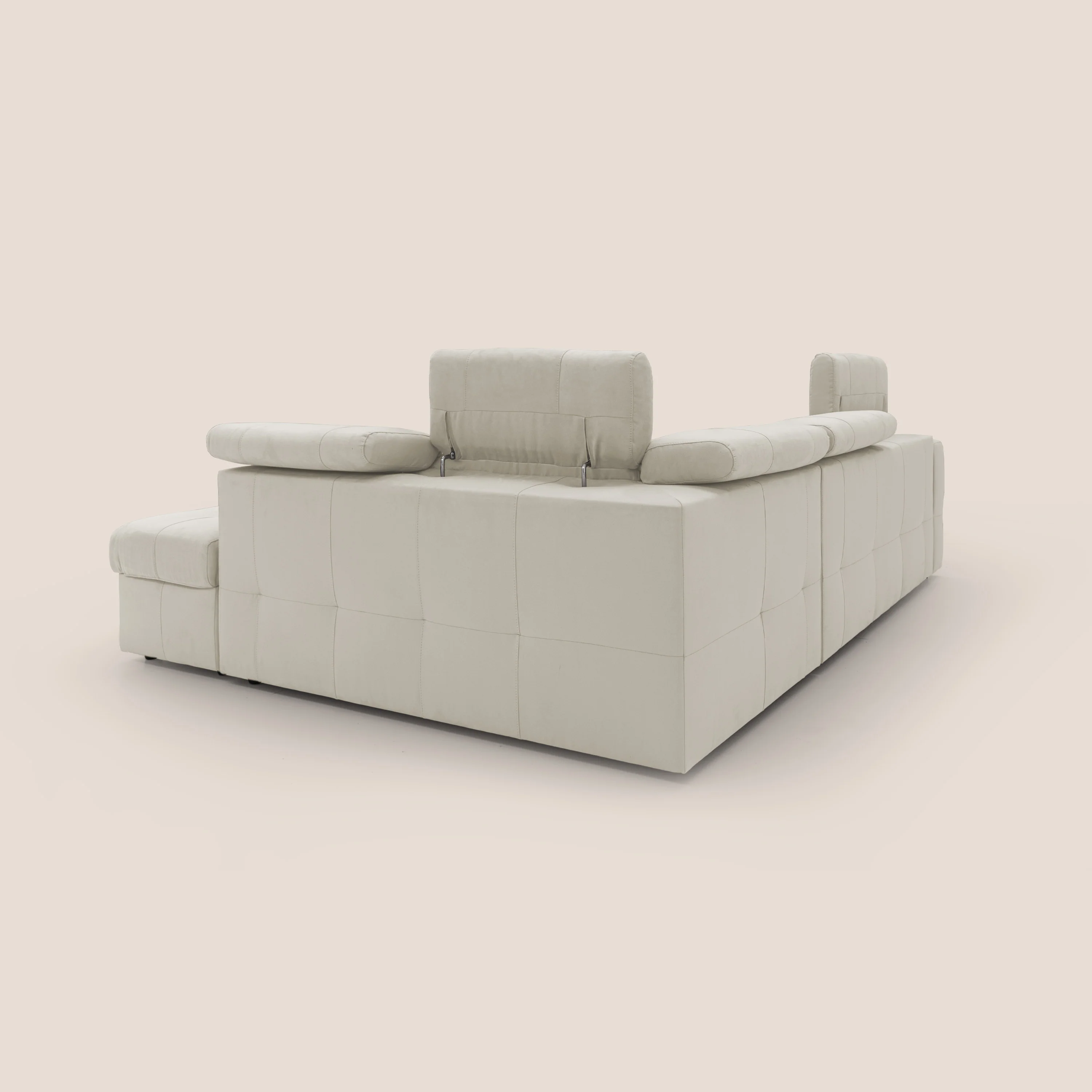 Kronos Canapé d'angle avec extractible et pouf coffre en micorfibre imperméable T11 crème - Image 15