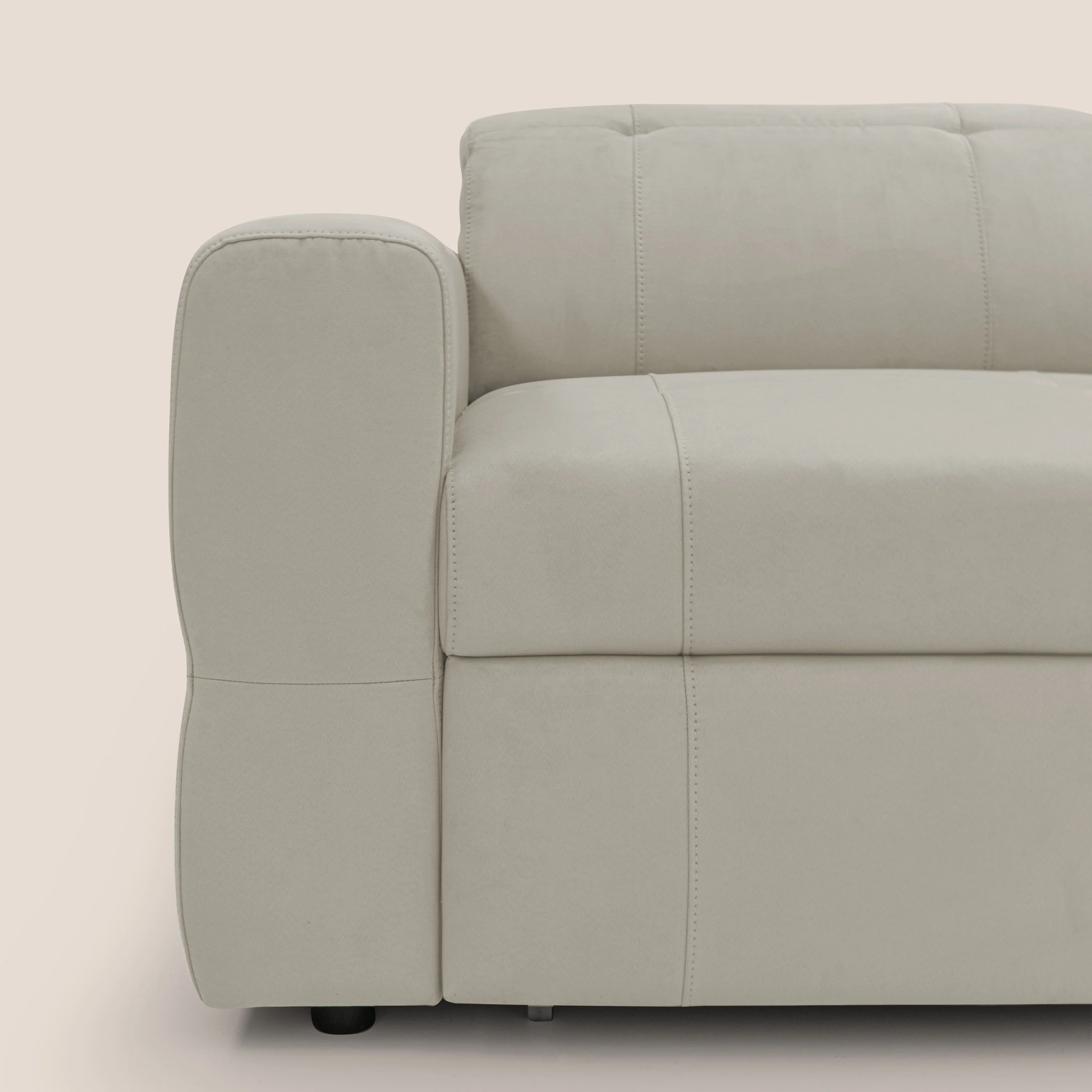 Kronos Canapé d'angle avec extractible et pouf coffre en micorfibre imperméable T11 crème - Image 5