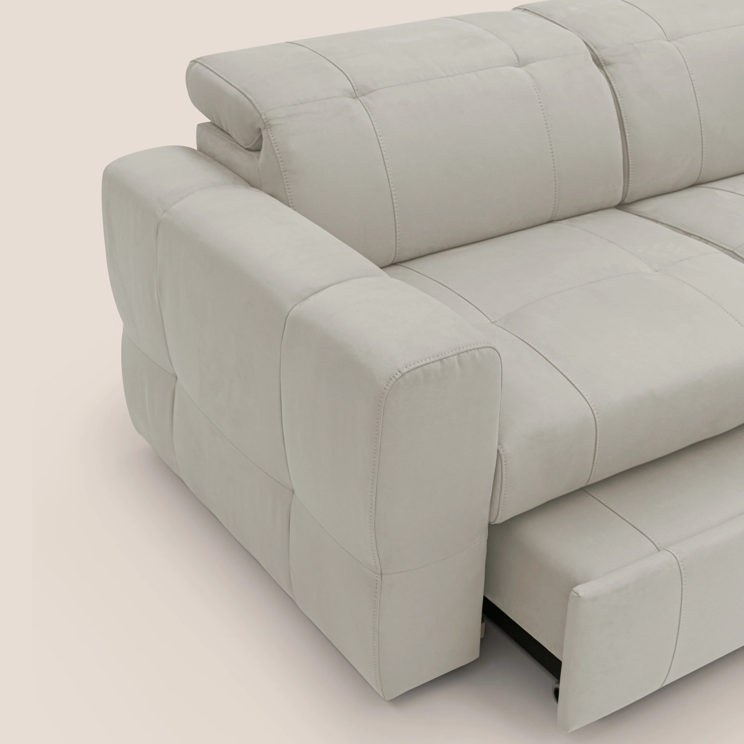 Kronos Canapé d'angle avec extractible et pouf coffre en micorfibre imperméable T11 crème - Image 8