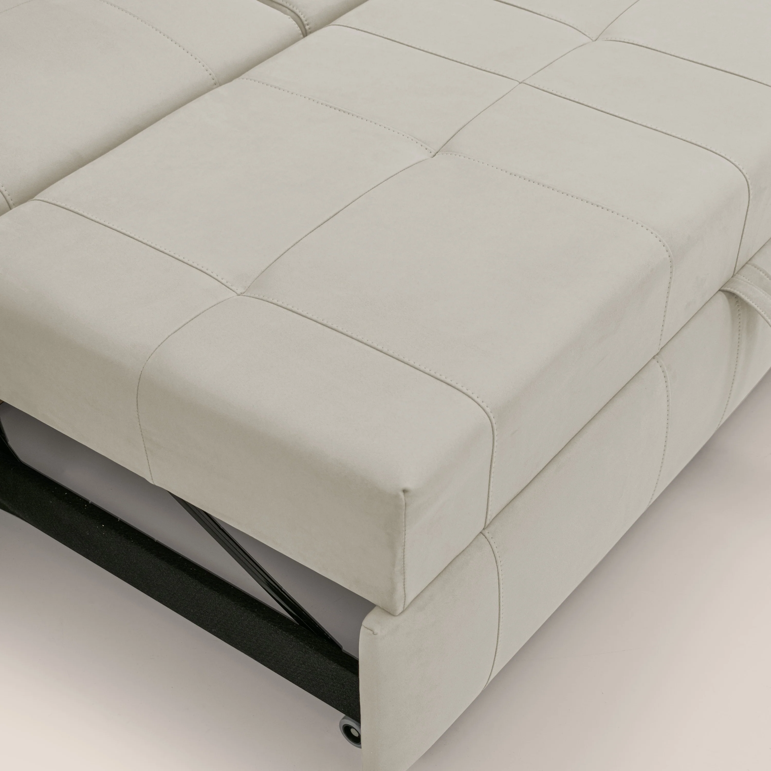 Kronos Canapé d'angle avec extractible et pouf coffre en micorfibre imperméable T11 crème - Image 9