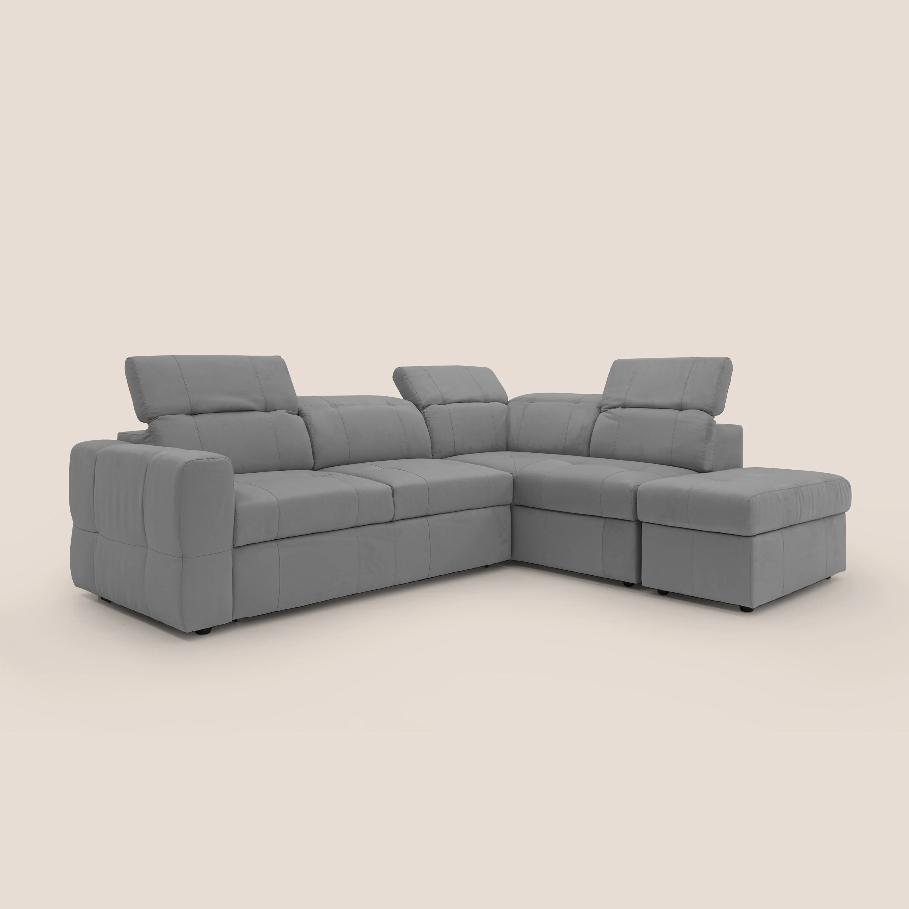 Kronos Canapé d'angle avec extractible et pouf coffre en micorfibre imperméable T11 gris - Image 10