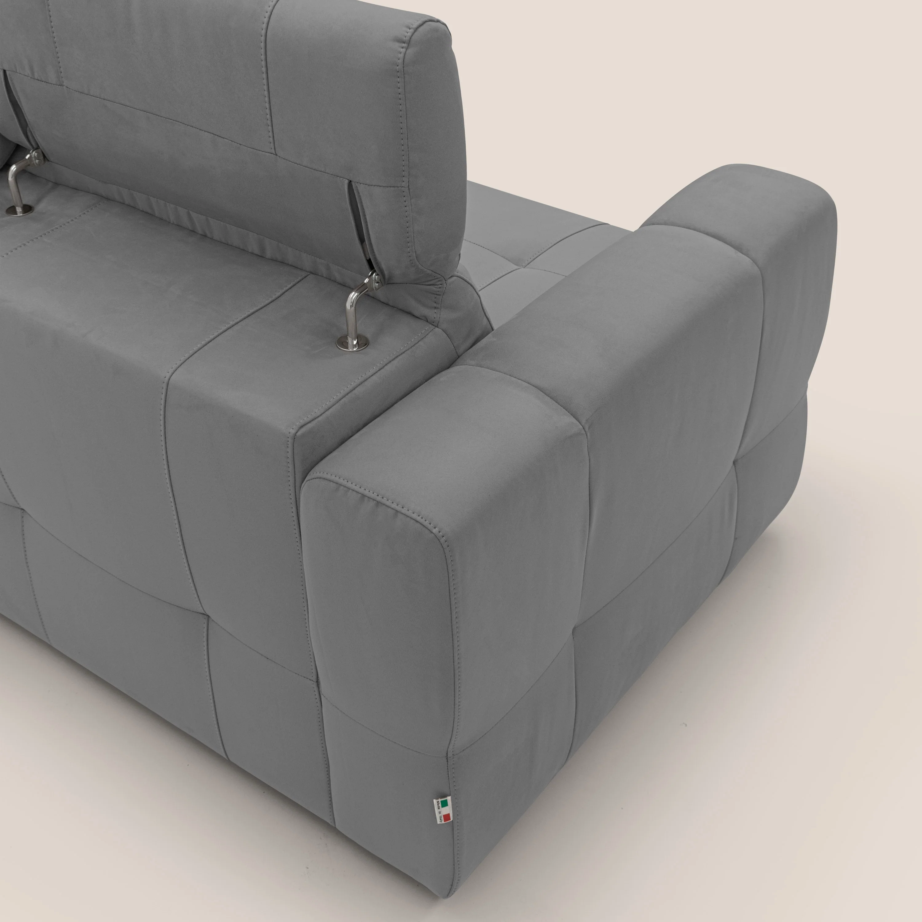 Kronos Canapé d'angle avec extractible et pouf coffre en micorfibre imperméable T11 gris - Image 11