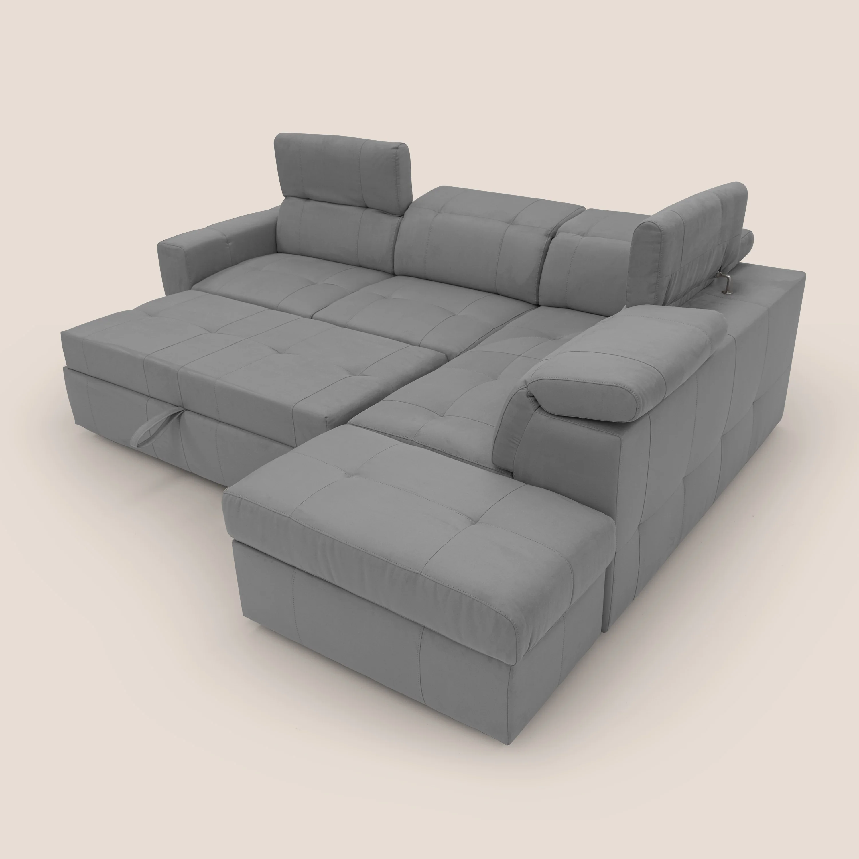 Kronos Canapé d'angle avec extractible et pouf coffre en micorfibre imperméable T11 gris - Image 13