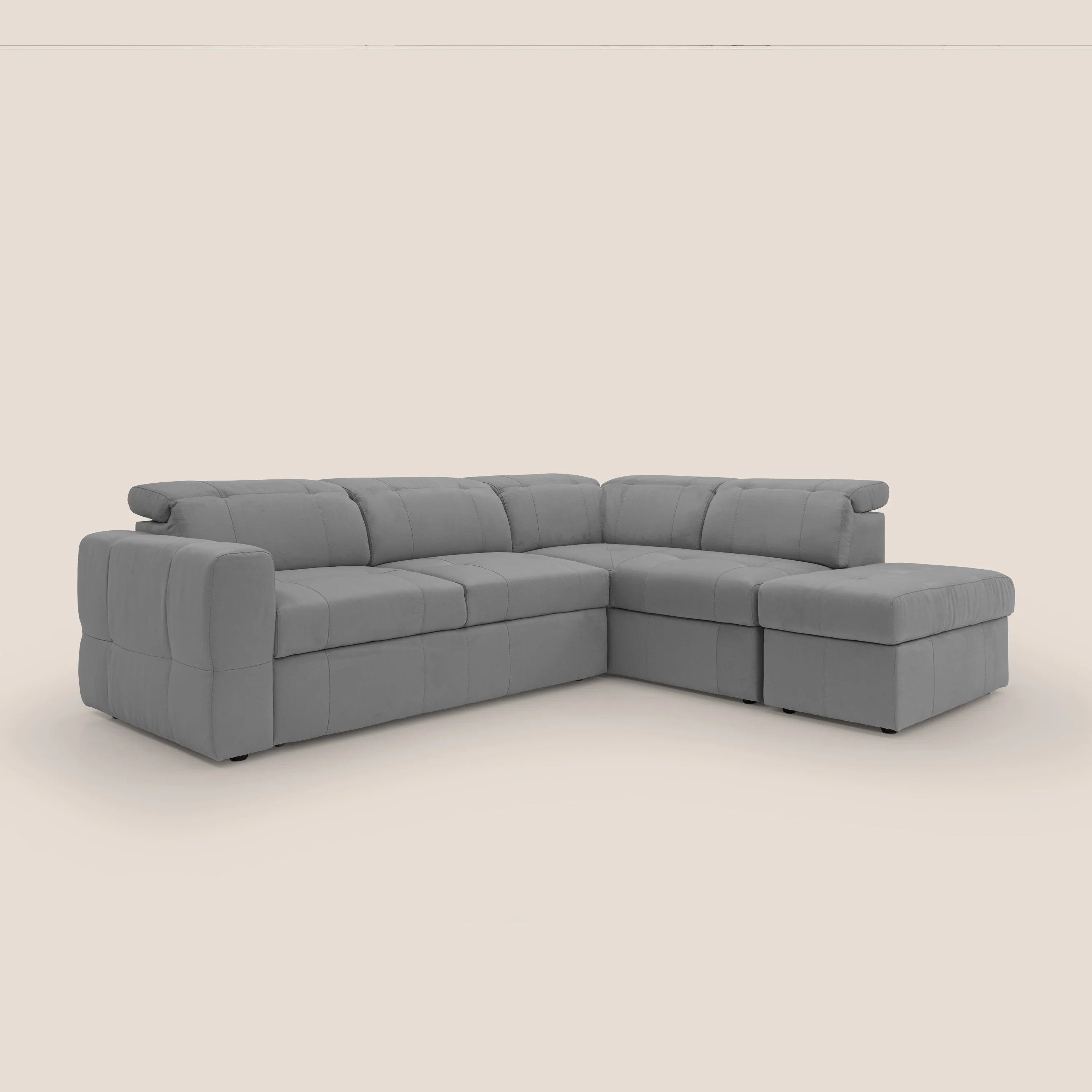 Kronos Canapé d'angle avec extractible et pouf coffre en micorfibre imperméable T11 gris - Image 4