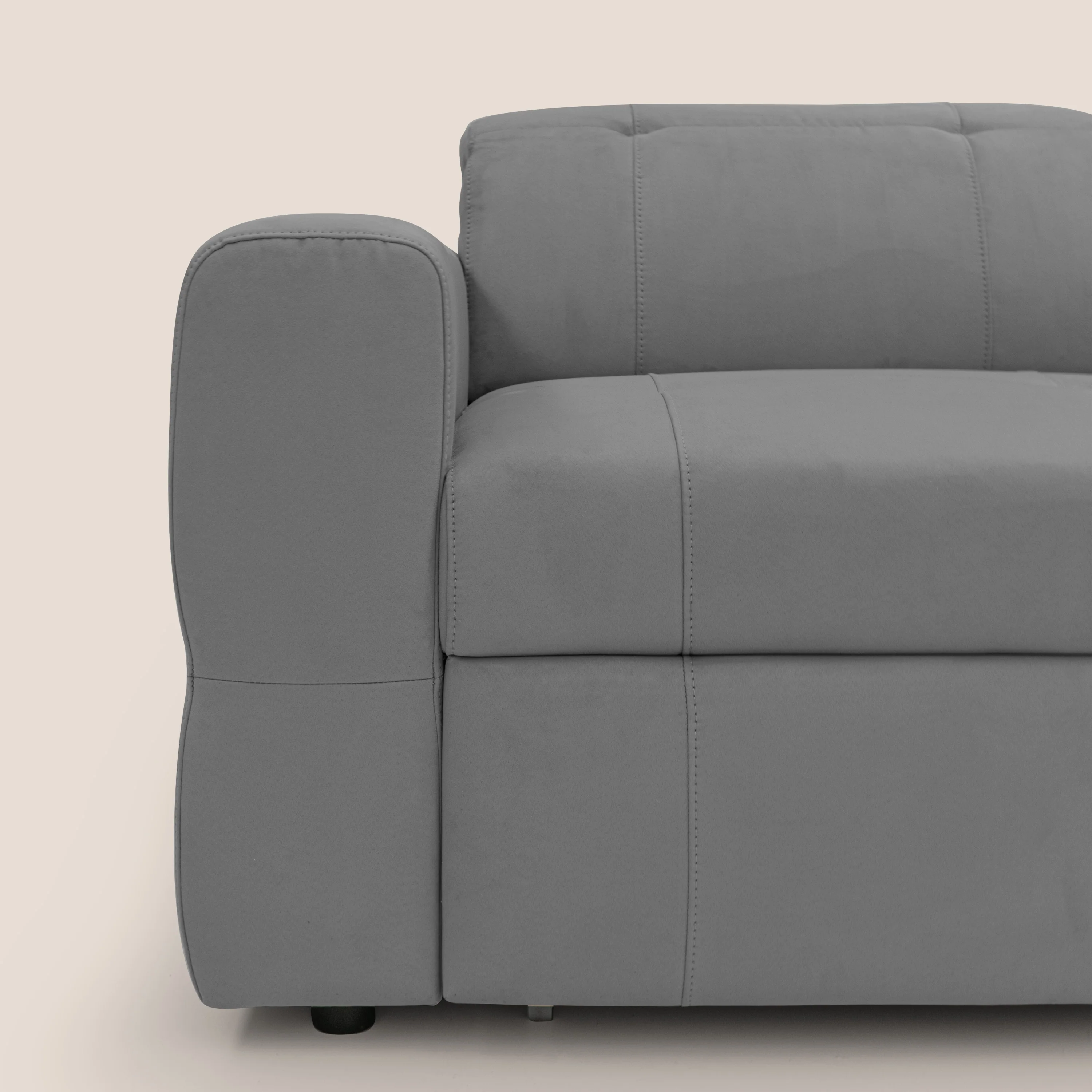 Kronos Canapé d'angle avec extractible et pouf coffre en micorfibre imperméable T11 gris - Image 5