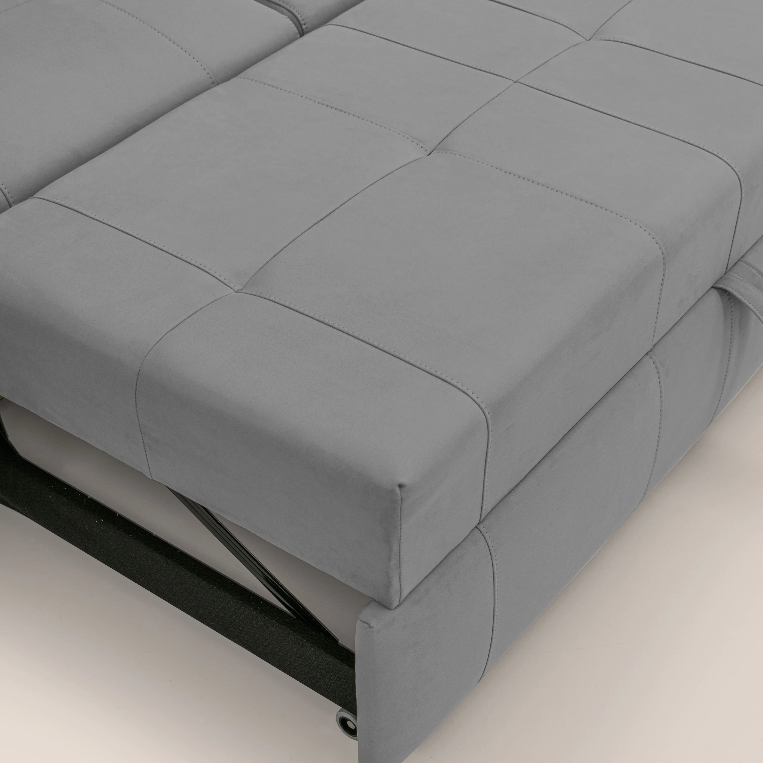 Kronos Canapé d'angle avec extractible et pouf coffre en micorfibre imperméable T11 gris - Image 9