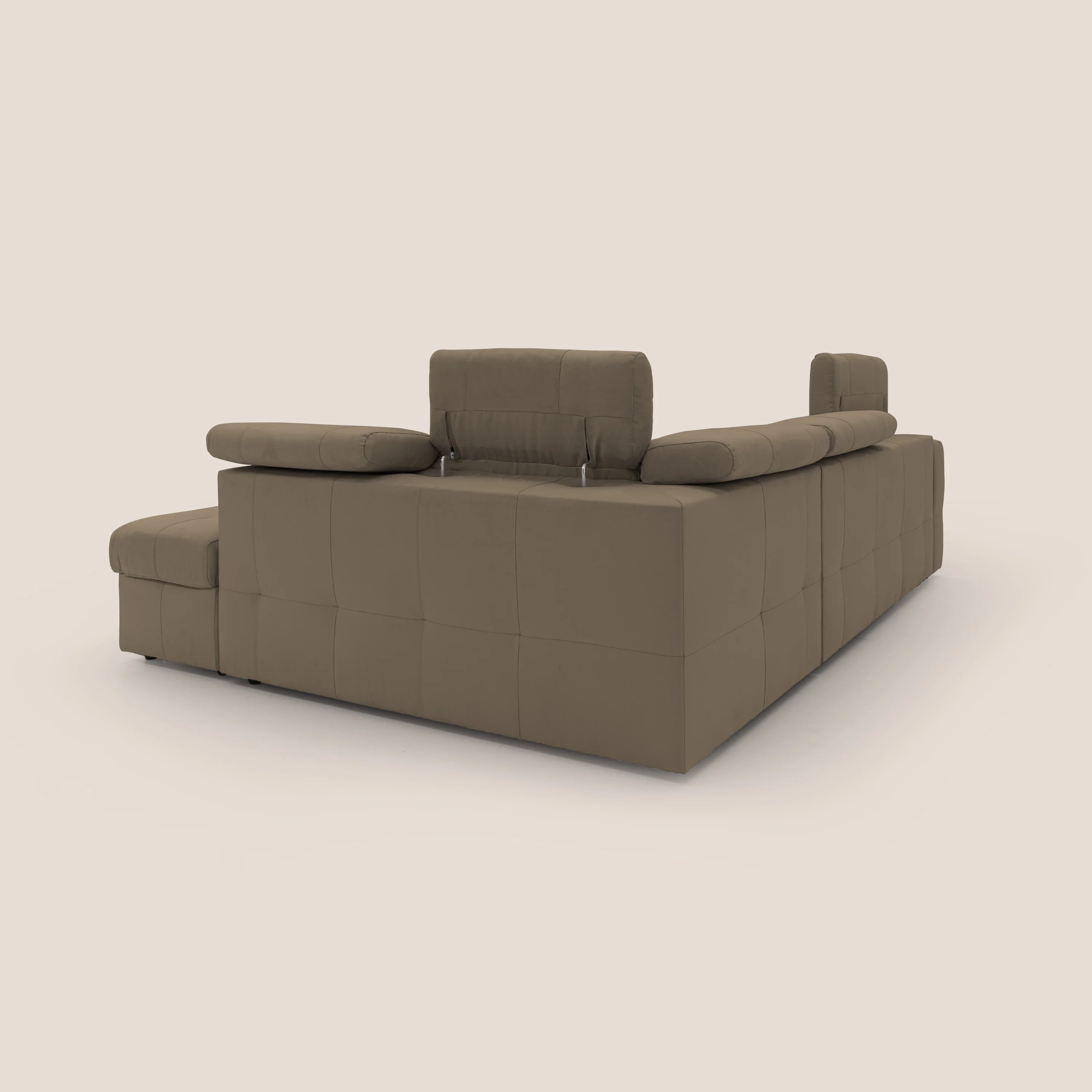 Kronos Canapé d'angle avec extractible et pouf coffre en micorfibre imperméable T11 marron - Image 15