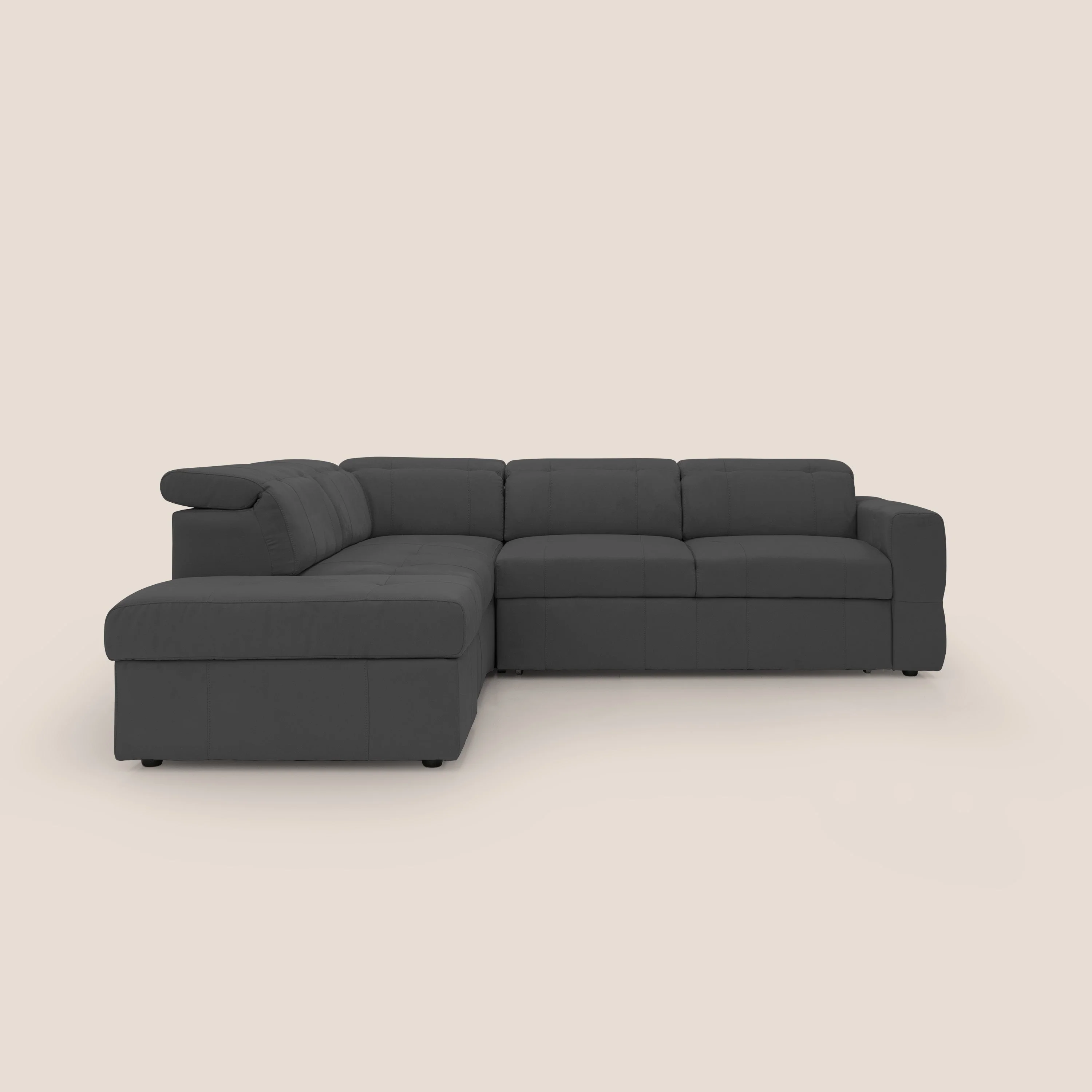 Kronos Canapé d'angle avec extractible et pouf coffre en micorfibre imperméable T11 noir - Image 16