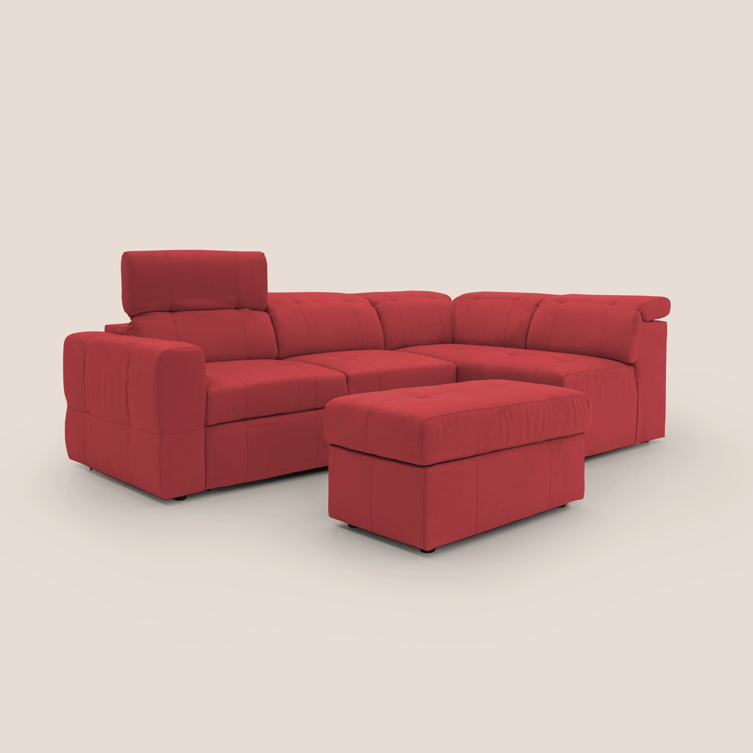 Kronos Canapé d'angle avec extractible et pouf coffre en micorfibre imperméable T11 rouge - Image 3