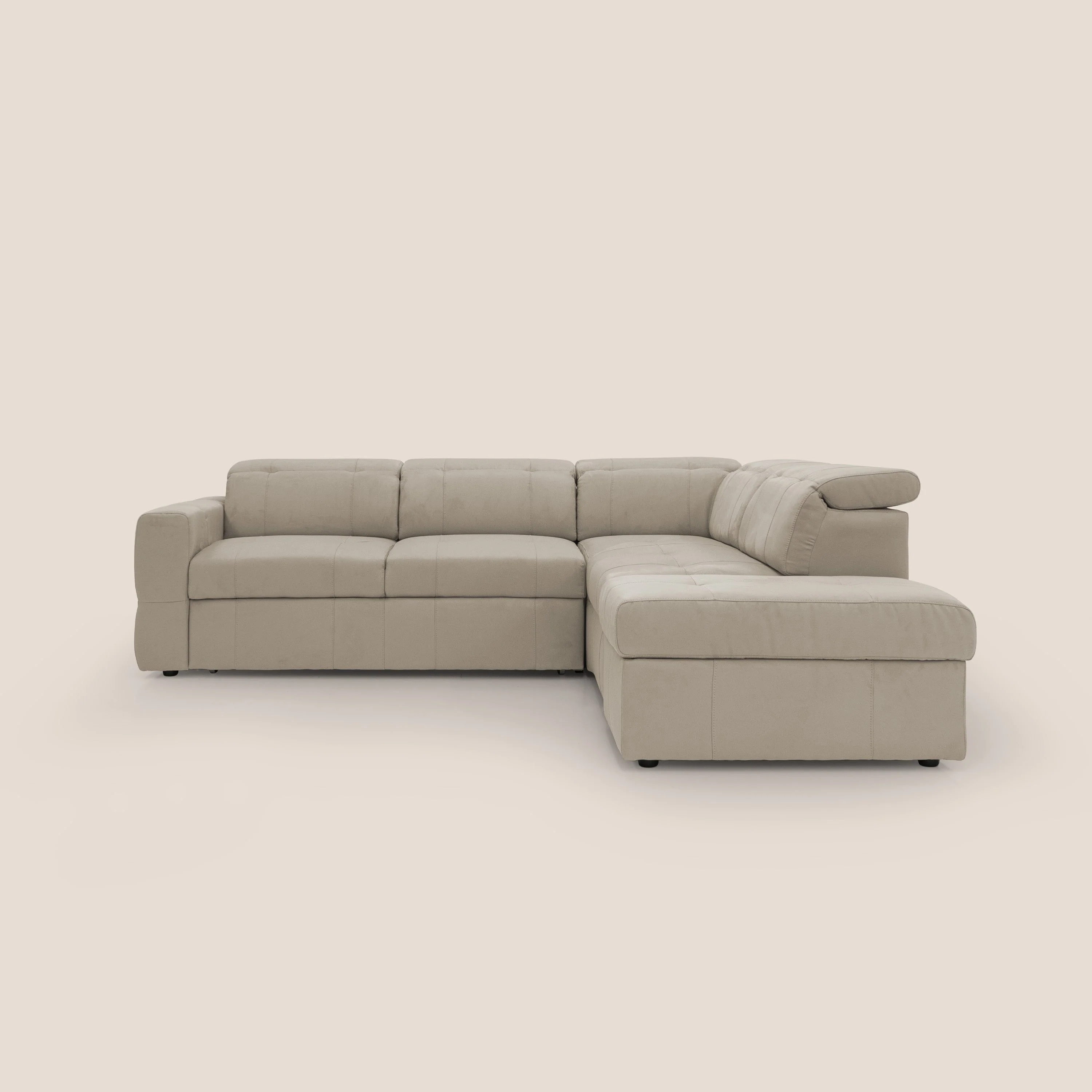 Kronos Canapé d'angle avec extractible et pouf coffre en micorfibre imperméable T11 Taupe tortora
