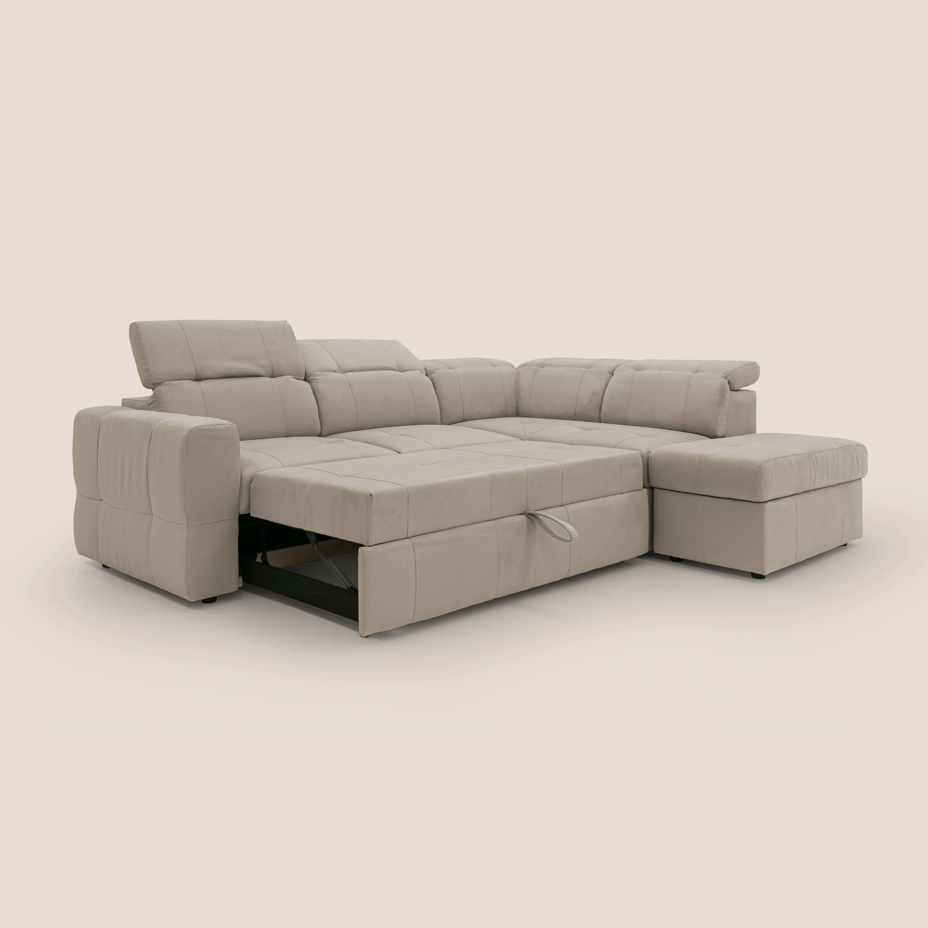 Kronos Canapé d'angle avec extractible et pouf coffre en micorfibre imperméable T11 Taupe tortora - Image 12