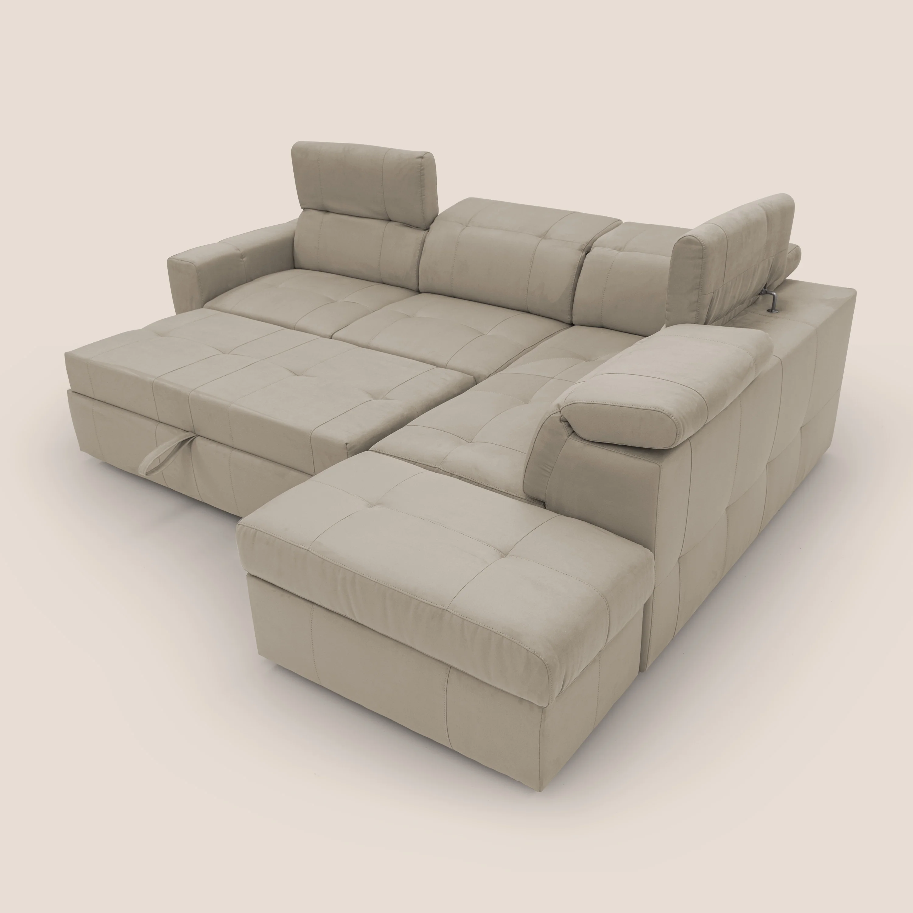 Kronos Canapé d'angle avec extractible et pouf coffre en micorfibre imperméable T11 Taupe tortora - Image 13