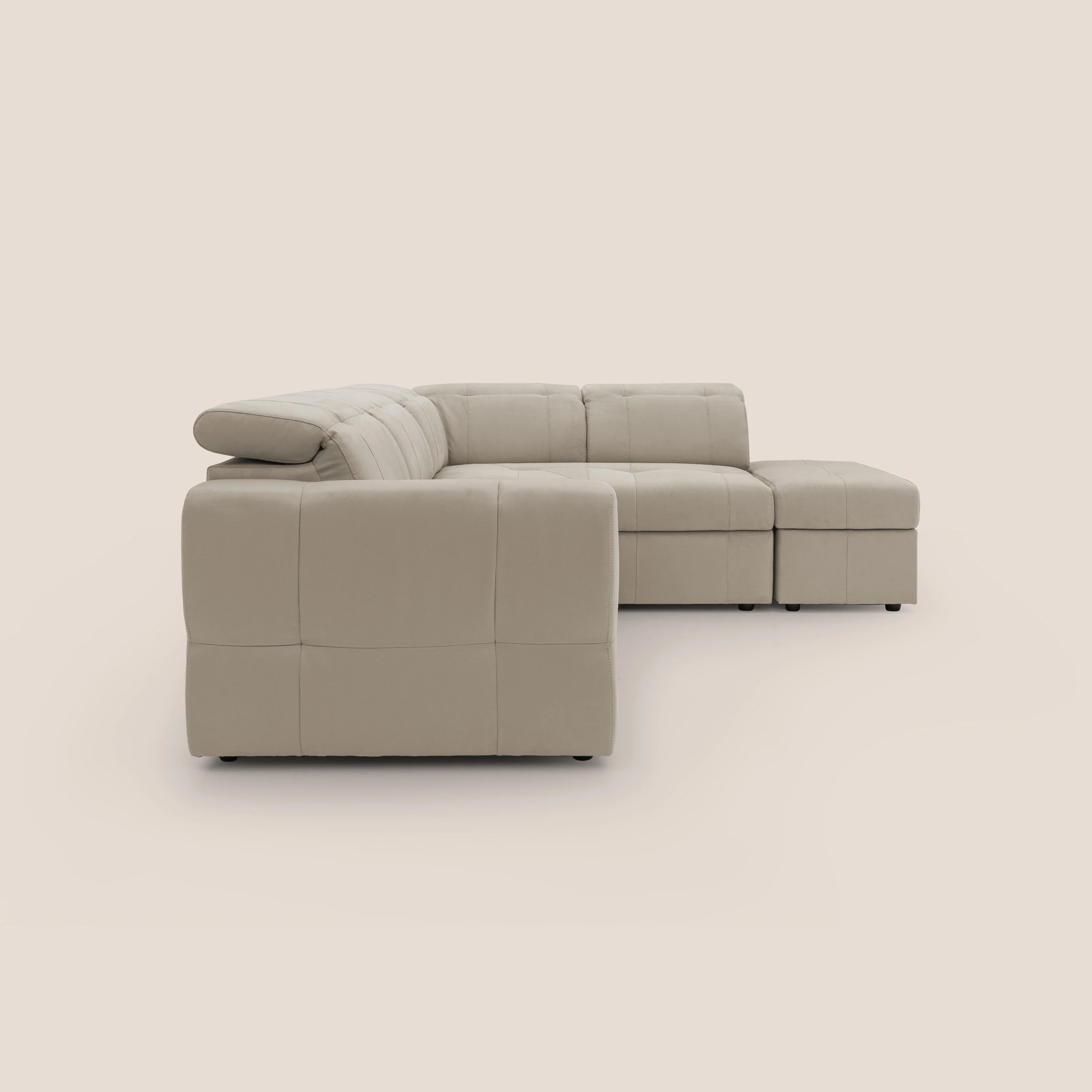 Kronos Canapé d'angle avec extractible et pouf coffre en micorfibre imperméable T11 Taupe tortora - Image 14