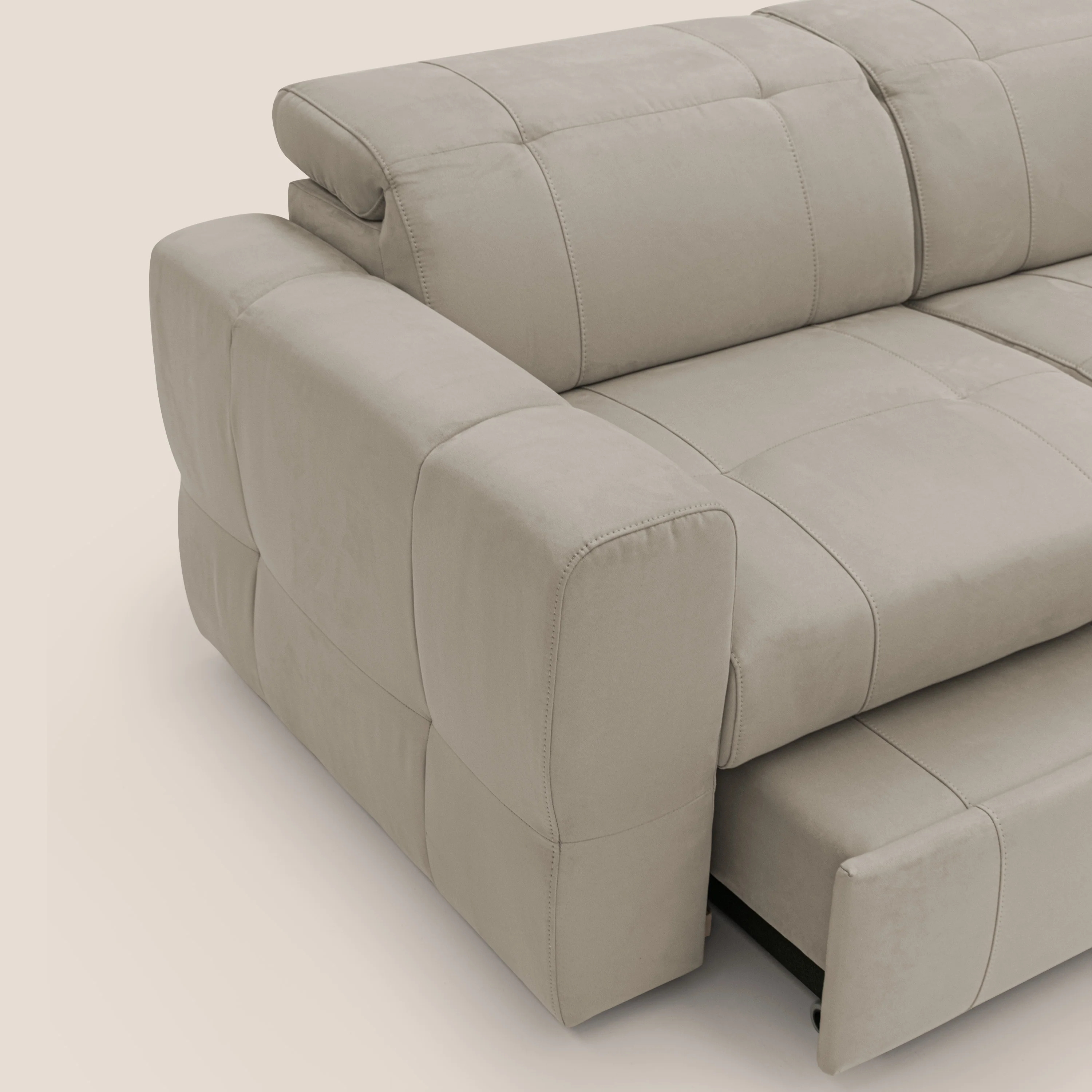 Kronos Canapé d'angle avec extractible et pouf coffre en micorfibre imperméable T11 Taupe tortora - Image 8