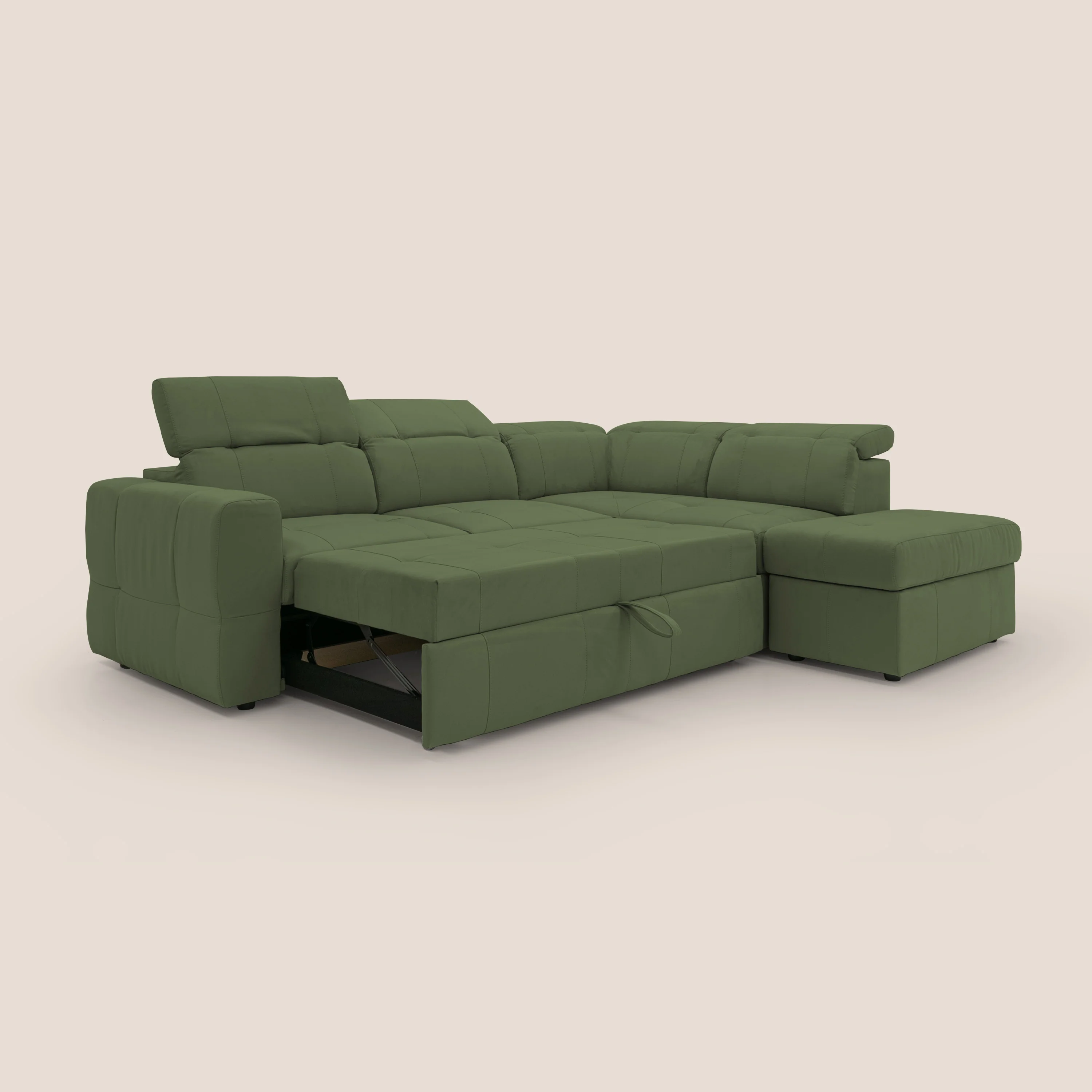 Kronos Canapé d'angle avec extractible et pouf coffre en micorfibre imperméable T11 vert - Image 12